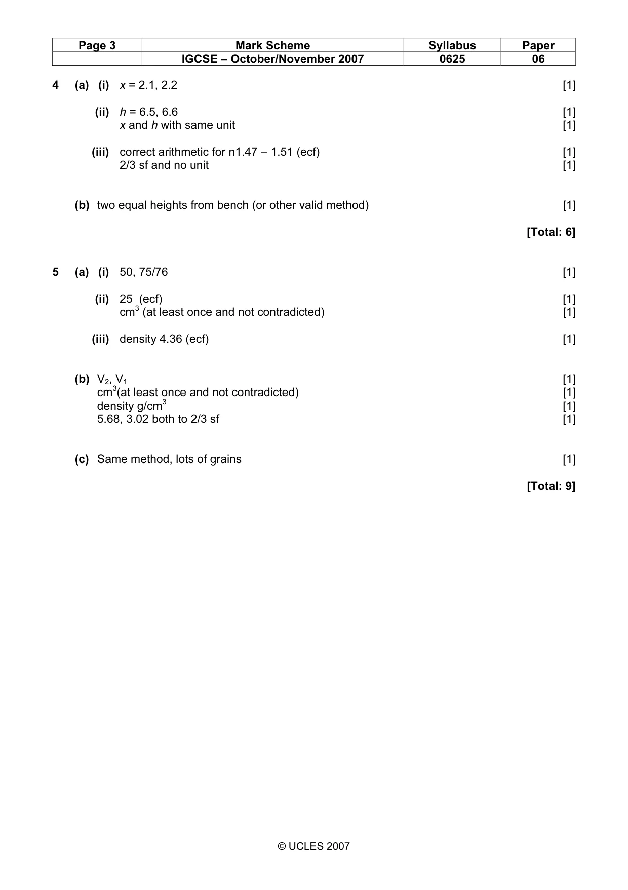 Mark scheme, page 3 of 3