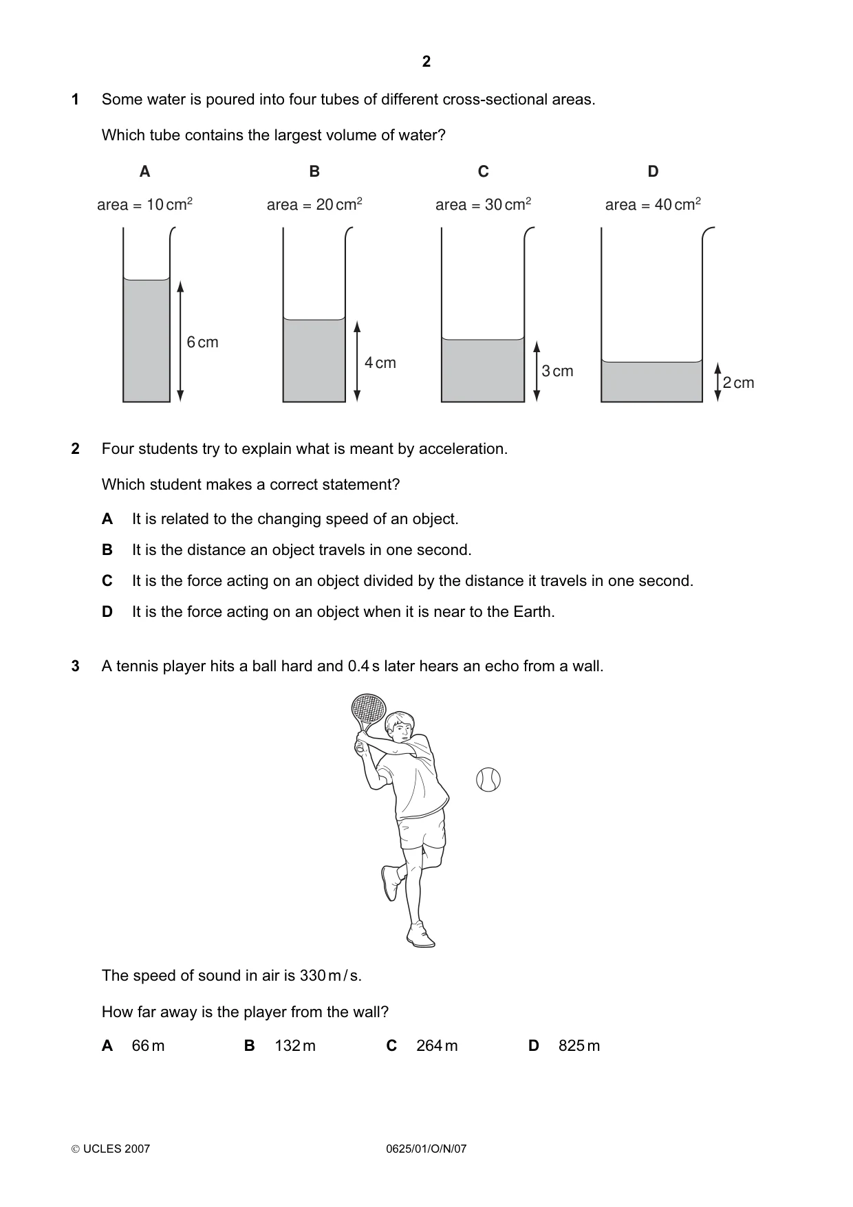 Cambridge IGCSE Physics 0625 2007 Oct/Nov Paper 1 · Variant 1 question paper, page 2 of 20