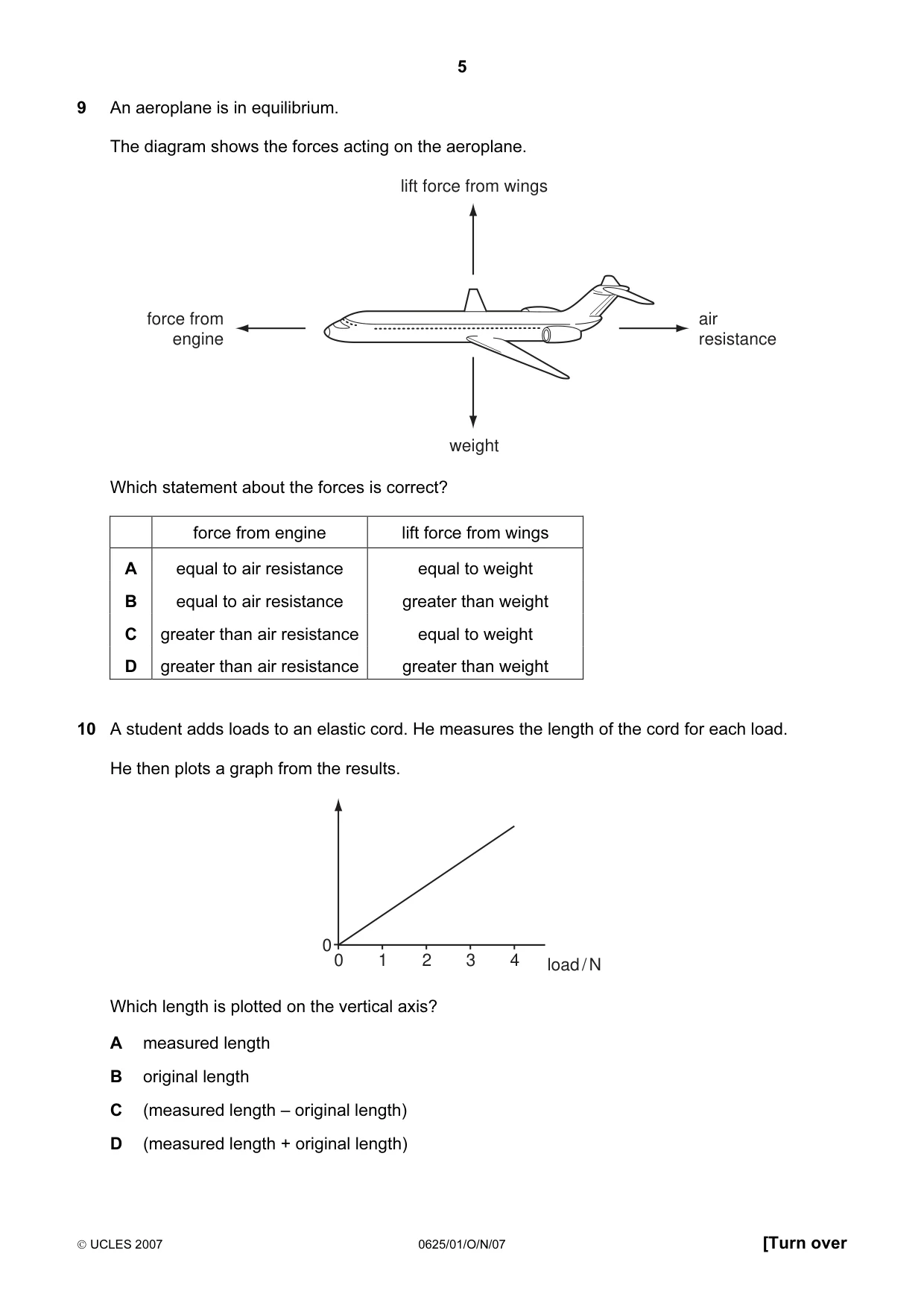 Cambridge IGCSE Physics 0625 2007 Oct/Nov Paper 1 · Variant 1 question paper, page 5 of 20