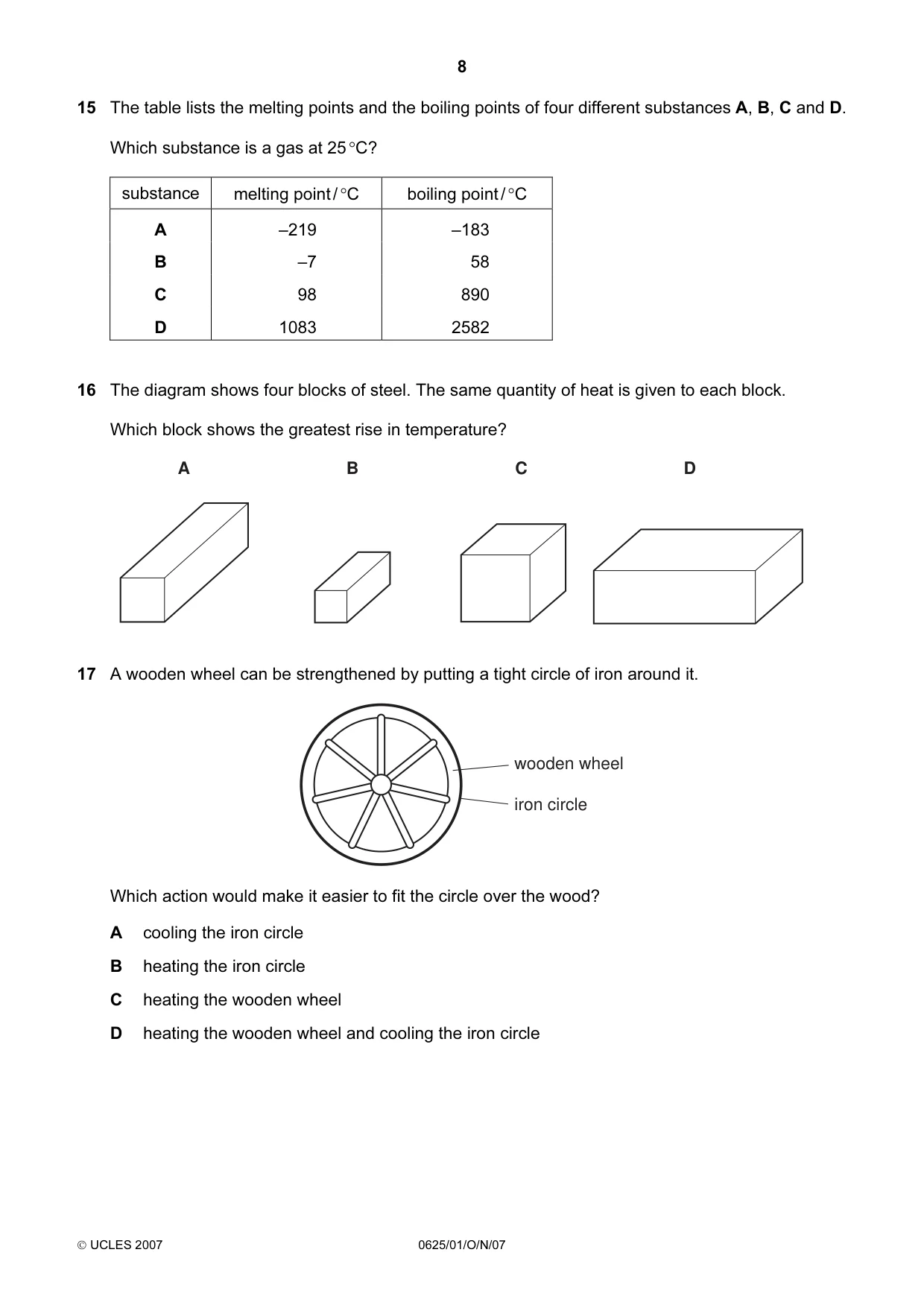 Cambridge IGCSE Physics 0625 2007 Oct/Nov Paper 1 · Variant 1 question paper, page 8 of 20