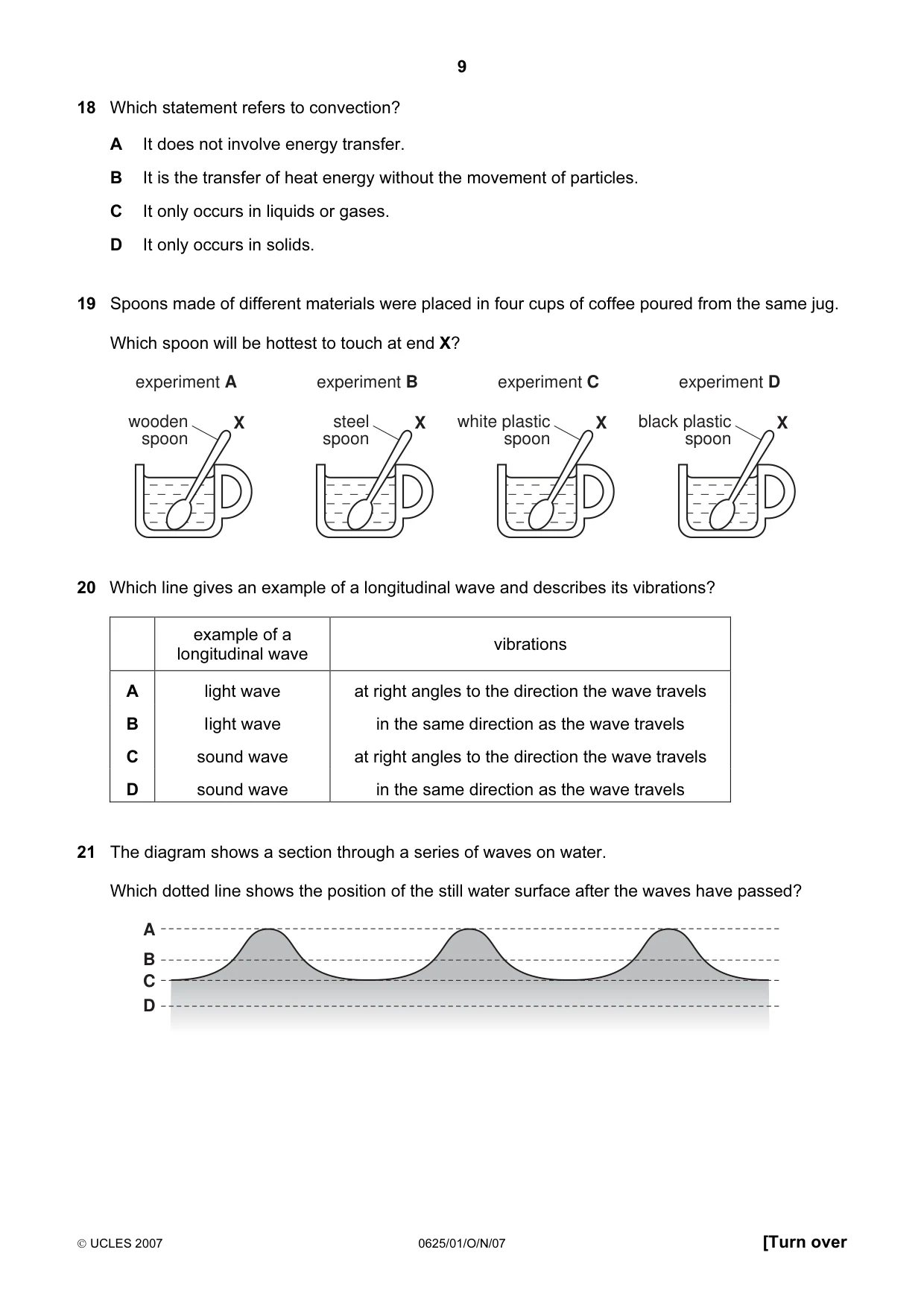 Cambridge IGCSE Physics 0625 2007 Oct/Nov Paper 1 · Variant 1 question paper, page 9 of 20