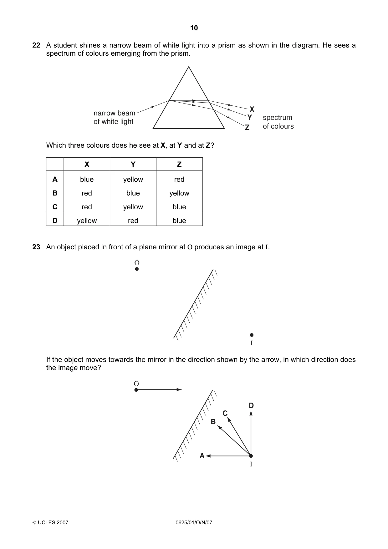 Cambridge IGCSE Physics 0625 2007 Oct/Nov Paper 1 · Variant 1 question paper, page 10 of 20