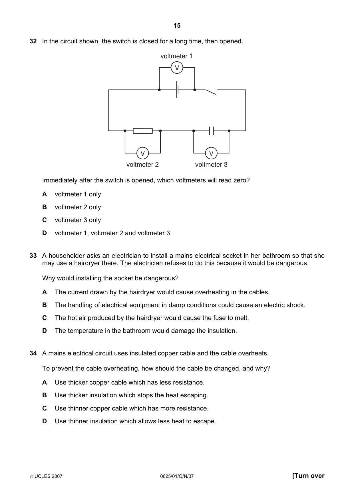 Cambridge IGCSE Physics 0625 2007 Oct/Nov Paper 1 · Variant 1 question paper, page 15 of 20