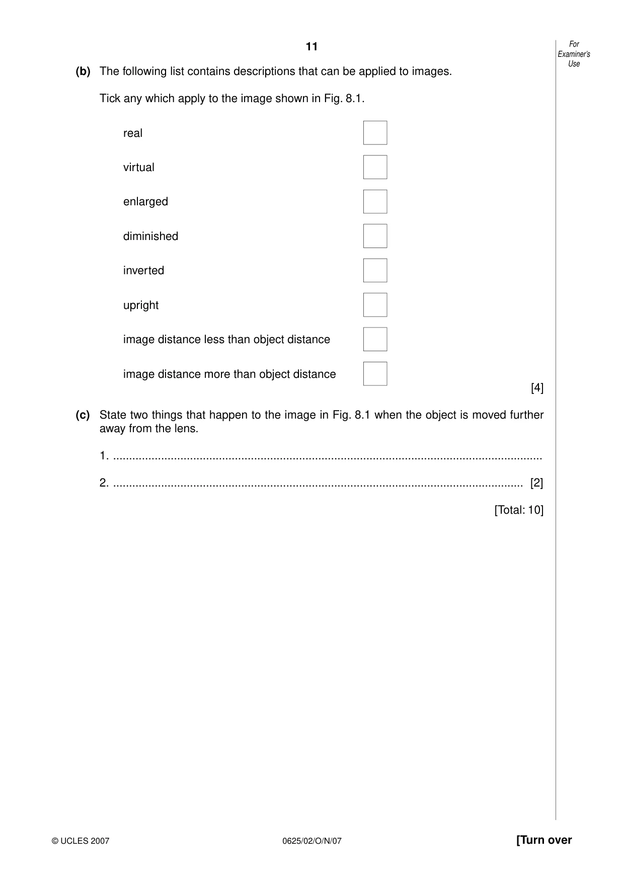 Cambridge IGCSE Physics 0625 2007 Oct/Nov Paper 2 · Variant 1 question paper, page 11 of 16