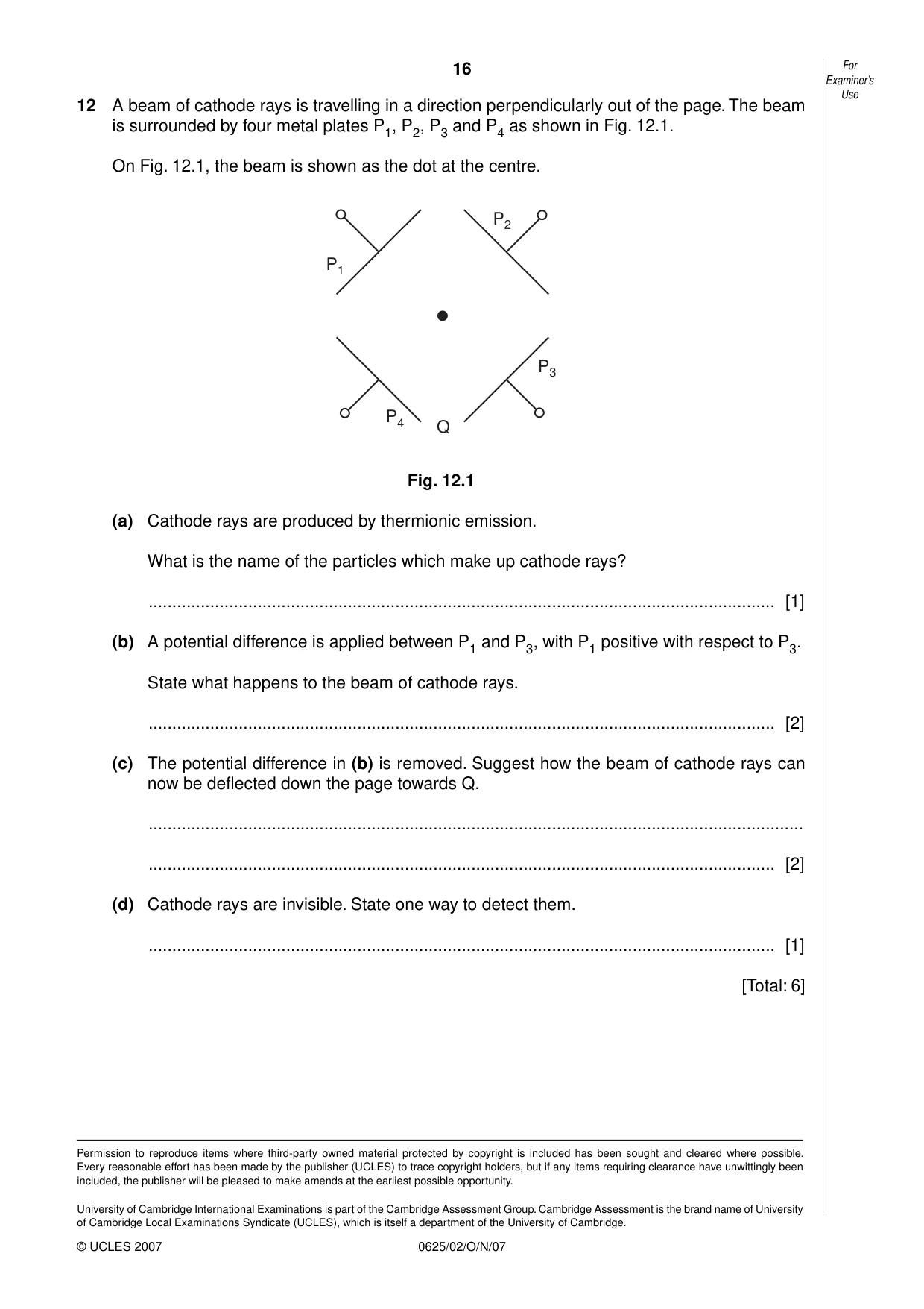 Cambridge IGCSE Physics 0625 2007 Oct/Nov Paper 2 · Variant 1 question paper, page 16 of 16