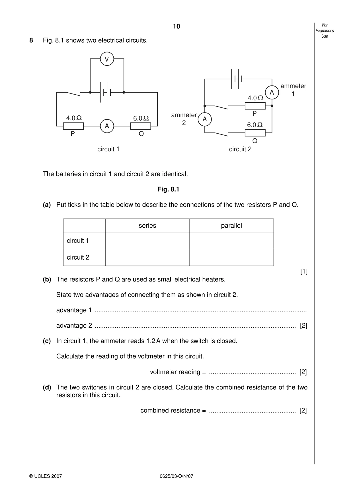 Cambridge IGCSE Physics 0625 2007 Oct/Nov Paper 3 · Variant 1 question paper, page 10 of 16