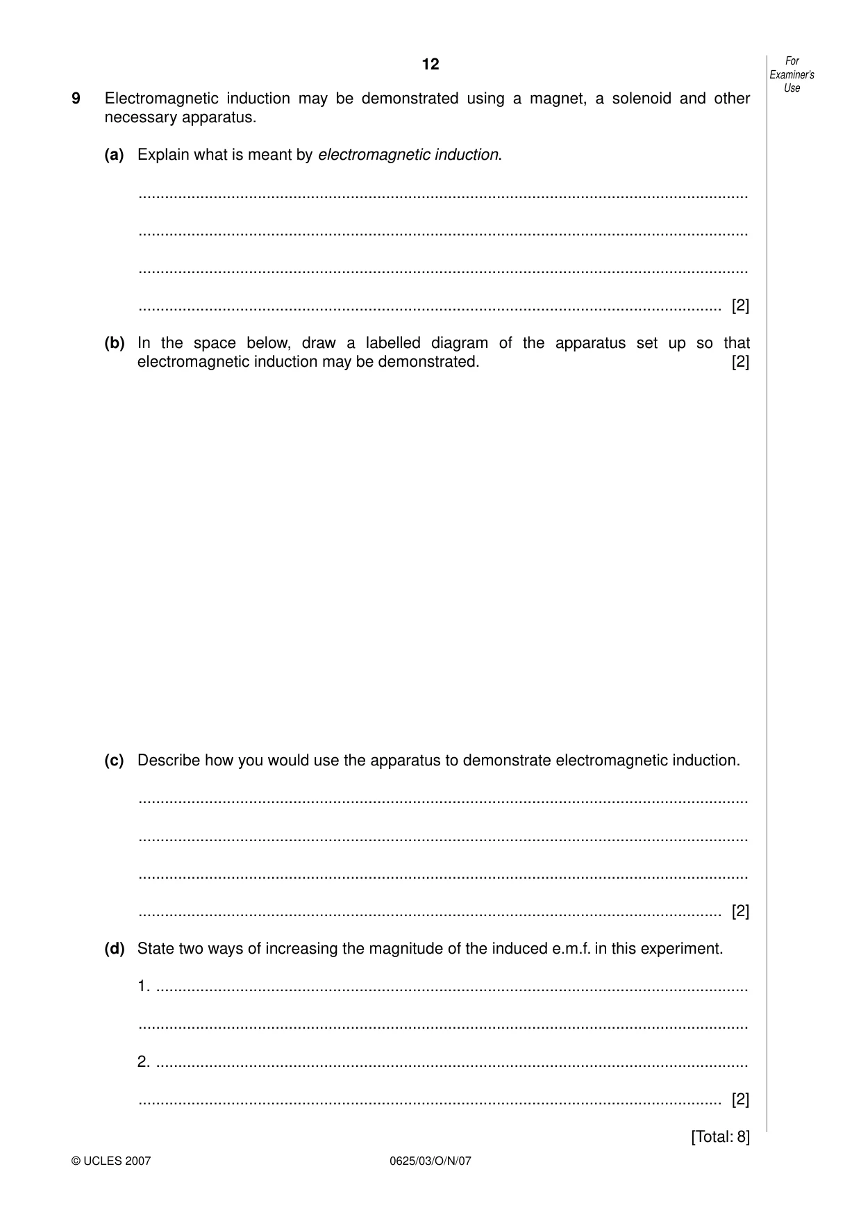 Cambridge IGCSE Physics 0625 2007 Oct/Nov Paper 3 · Variant 1 question paper, page 12 of 16