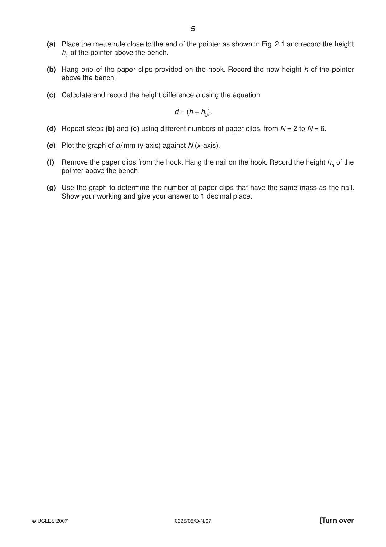 Cambridge IGCSE Physics 0625 2007 Oct/Nov Paper 5 · Variant 1 question paper, page 5 of 12