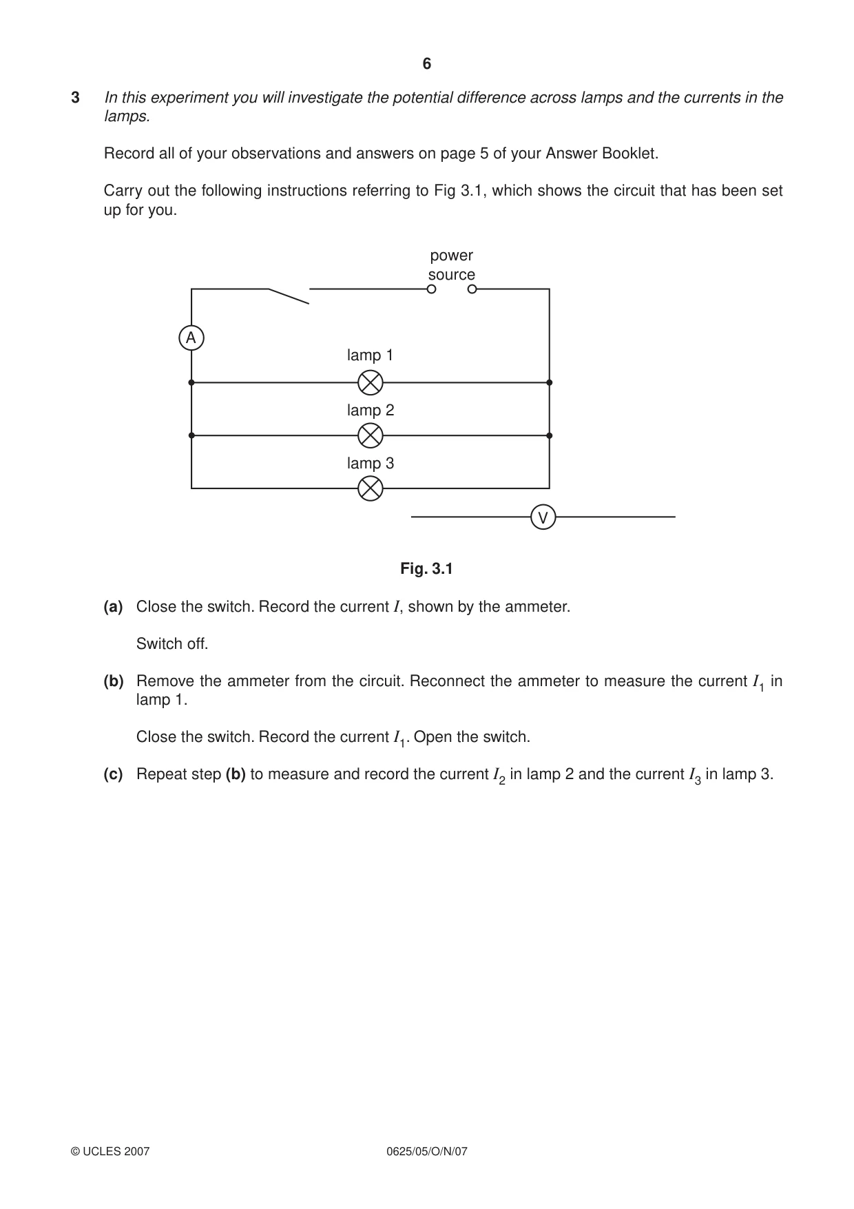 Cambridge IGCSE Physics 0625 2007 Oct/Nov Paper 5 · Variant 1 question paper, page 6 of 12