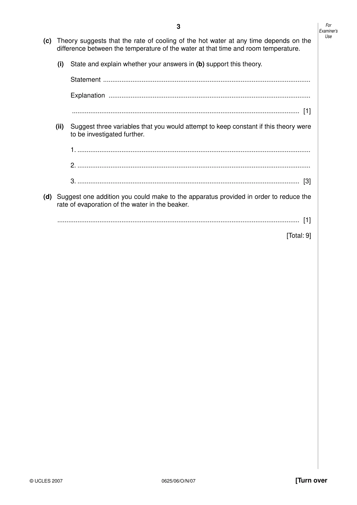 Cambridge IGCSE Physics 0625 2007 Oct/Nov Paper 6 · Variant 1 question paper, page 3 of 12