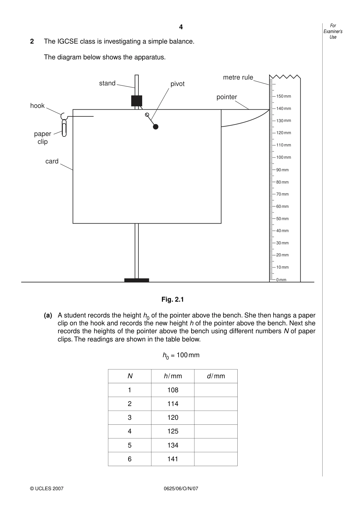 Cambridge IGCSE Physics 0625 2007 Oct/Nov Paper 6 · Variant 1 question paper, page 4 of 12