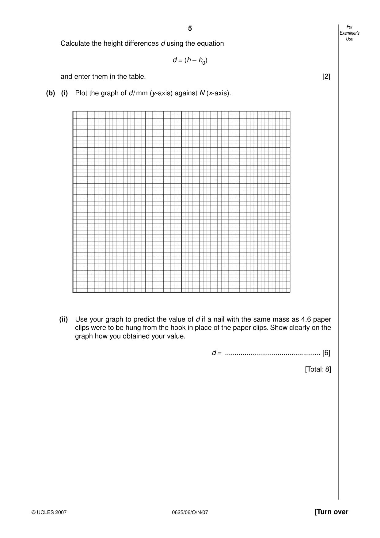 Cambridge IGCSE Physics 0625 2007 Oct/Nov Paper 6 · Variant 1 question paper, page 5 of 12