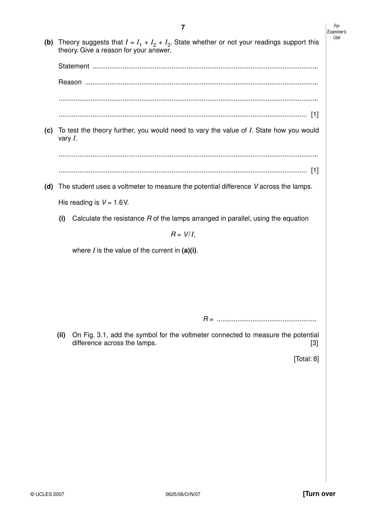 Cambridge IGCSE Physics 0625 2007 Oct/Nov Paper 6 · Variant 1 question paper, page 7 of 12