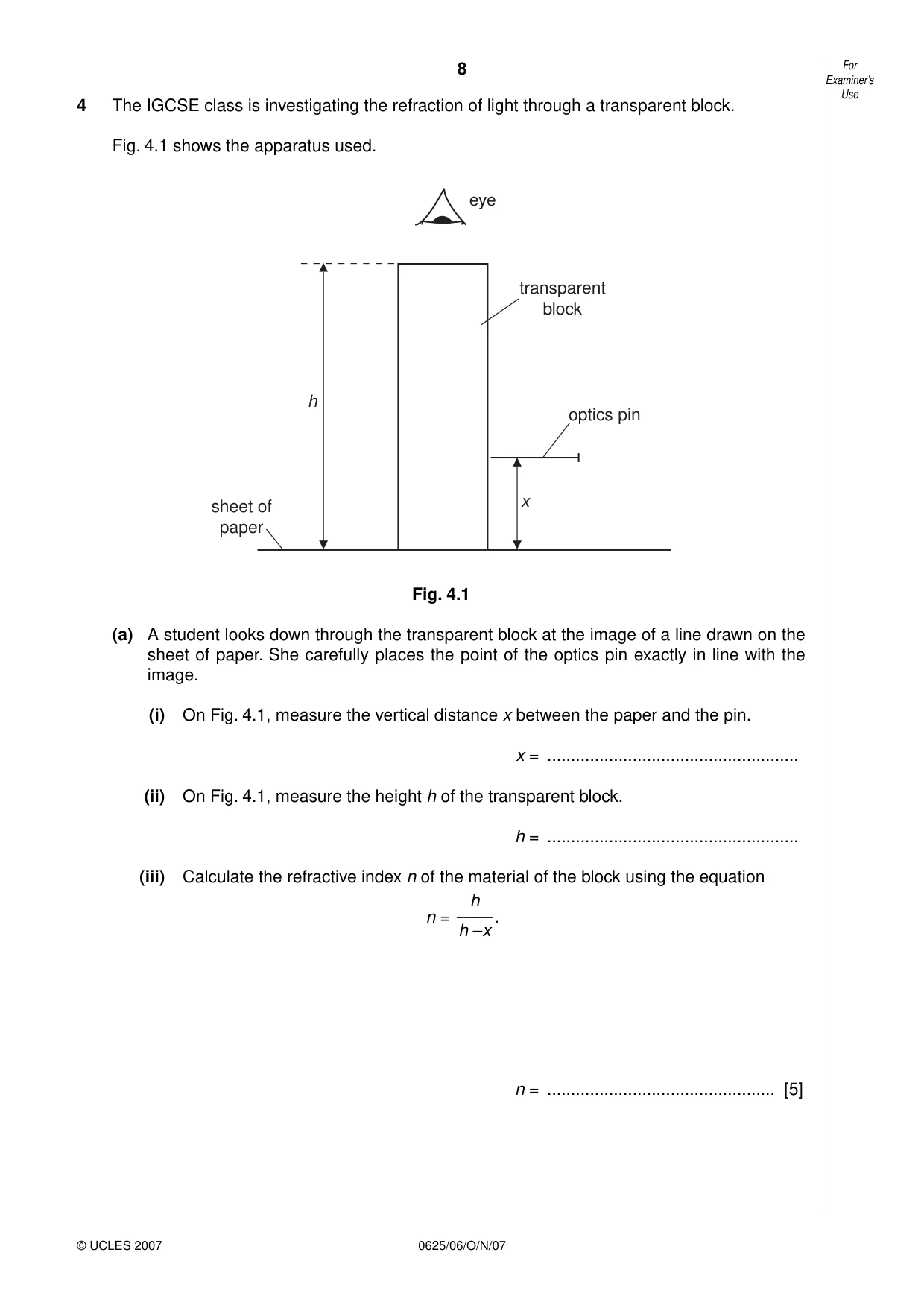 Cambridge IGCSE Physics 0625 2007 Oct/Nov Paper 6 · Variant 1 question paper, page 8 of 12