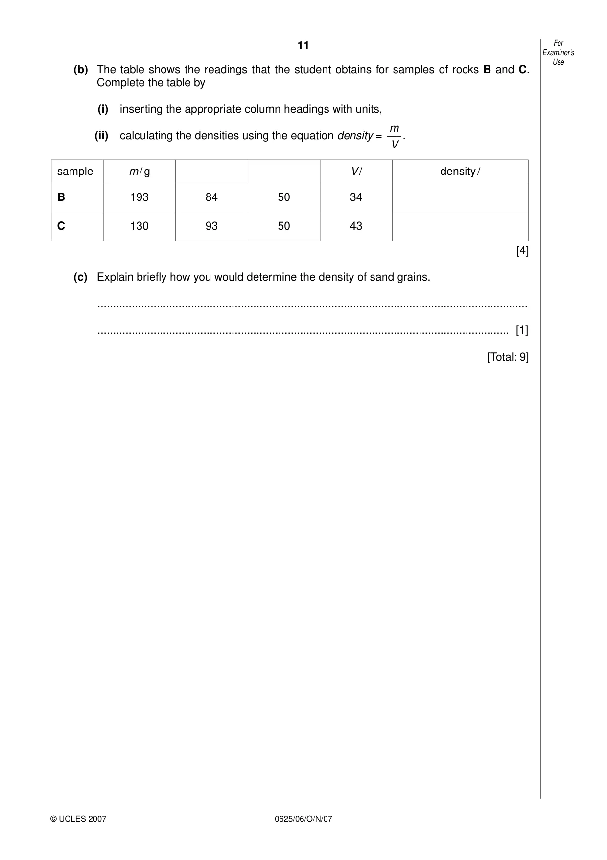 Cambridge IGCSE Physics 0625 2007 Oct/Nov Paper 6 · Variant 1 question paper, page 11 of 12