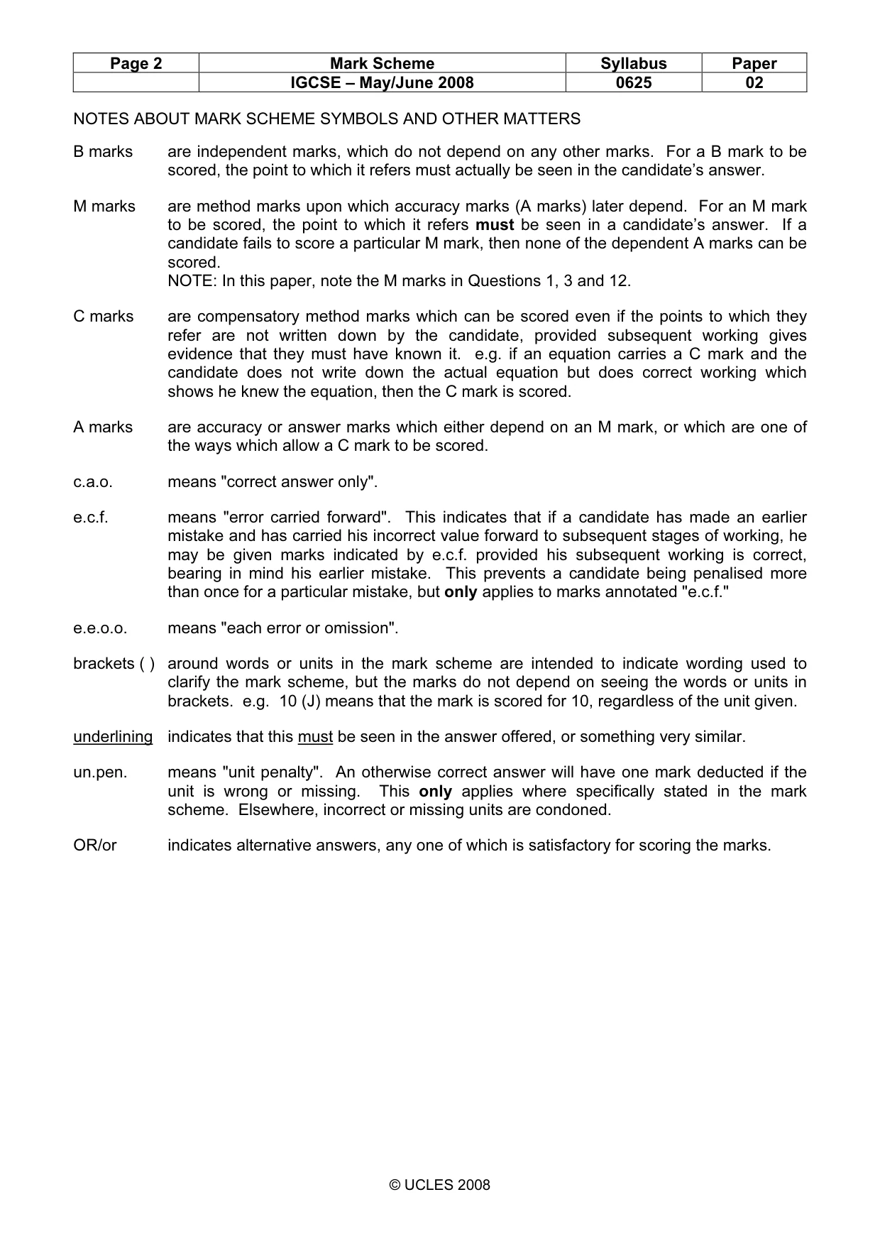 Mark scheme, page 2 of 7