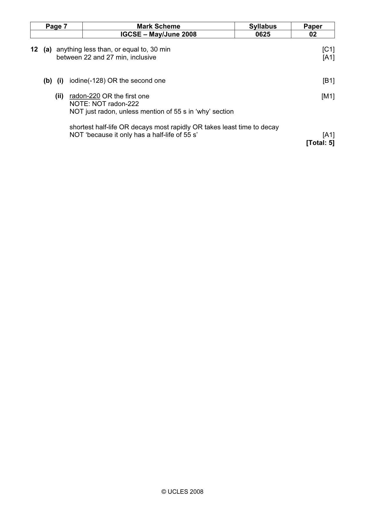 Mark scheme, page 7 of 7