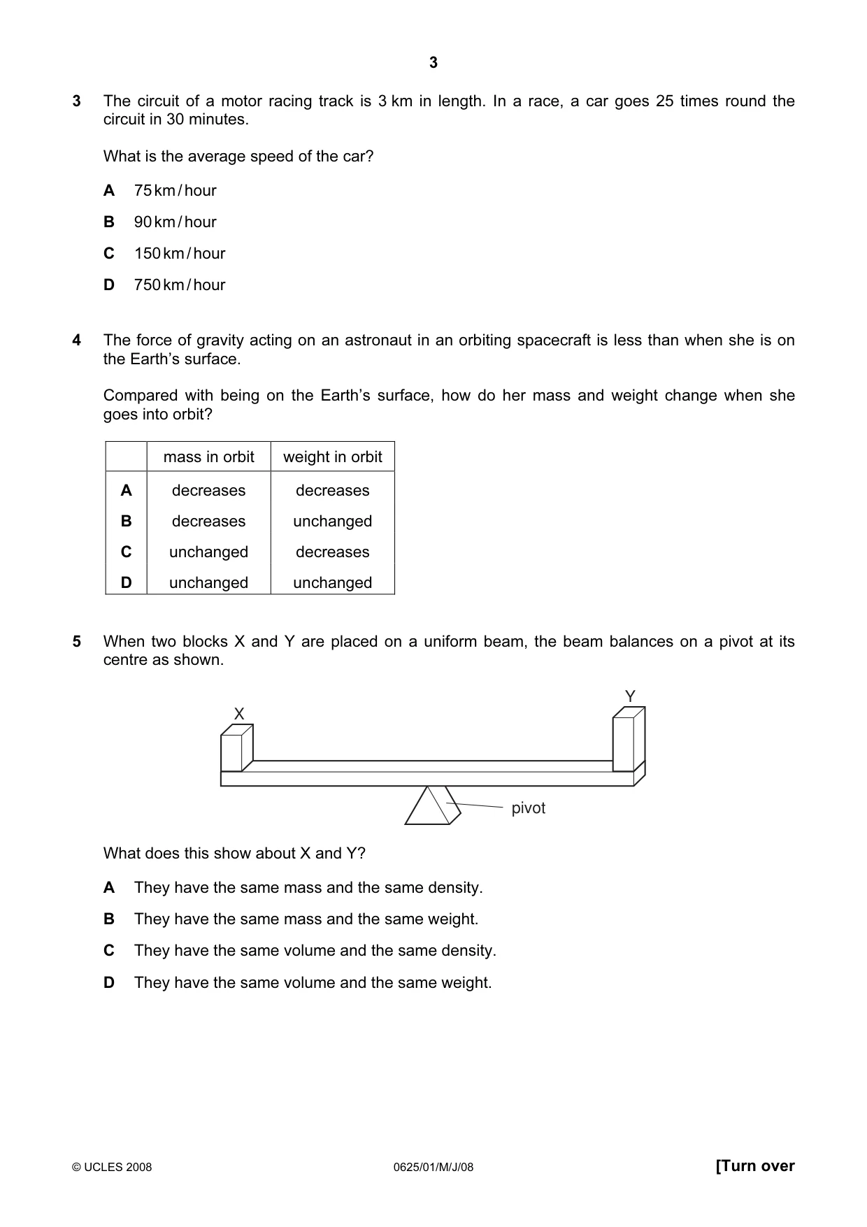 Cambridge IGCSE Physics 0625 2008 May/June Paper 1 · Variant 1 question paper, page 3 of 20
