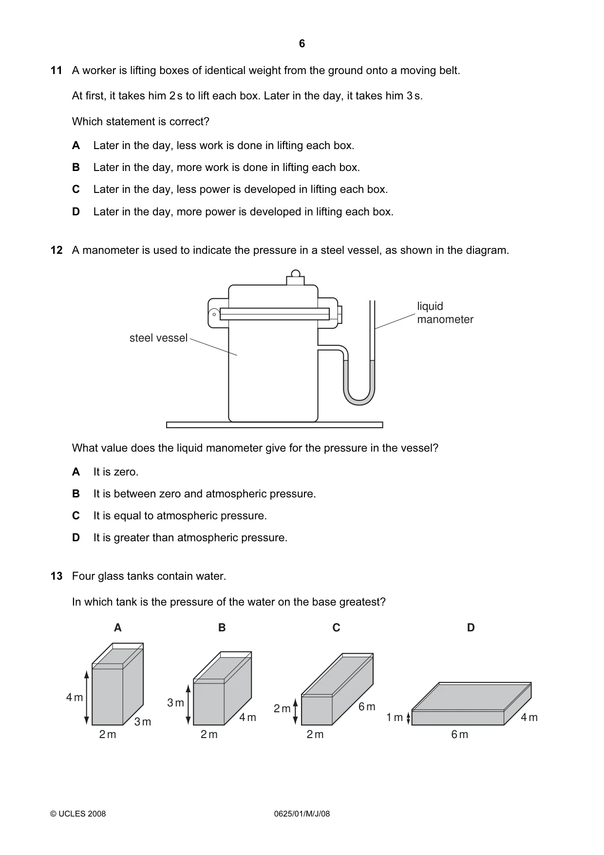 Cambridge IGCSE Physics 0625 2008 May/June Paper 1 · Variant 1 question paper, page 6 of 20