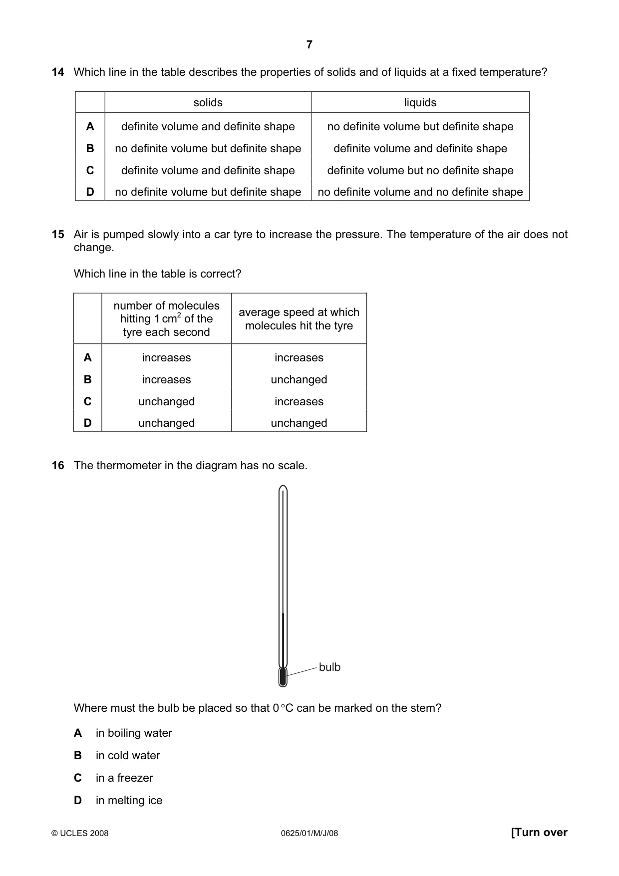 Cambridge IGCSE Physics 0625 2008 May/June Paper 1 · Variant 1 question paper, page 7 of 20