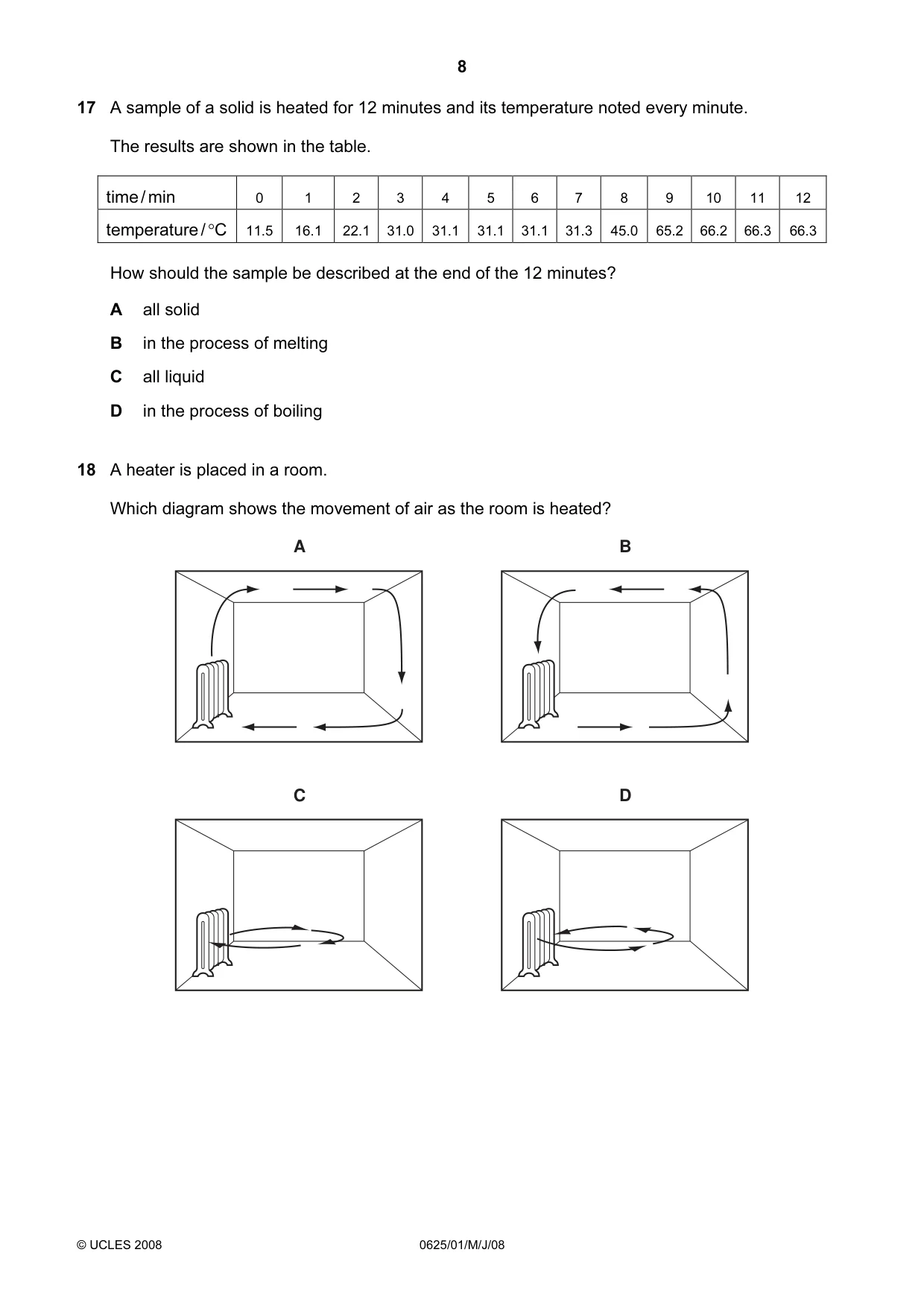 Cambridge IGCSE Physics 0625 2008 May/June Paper 1 · Variant 1 question paper, page 8 of 20