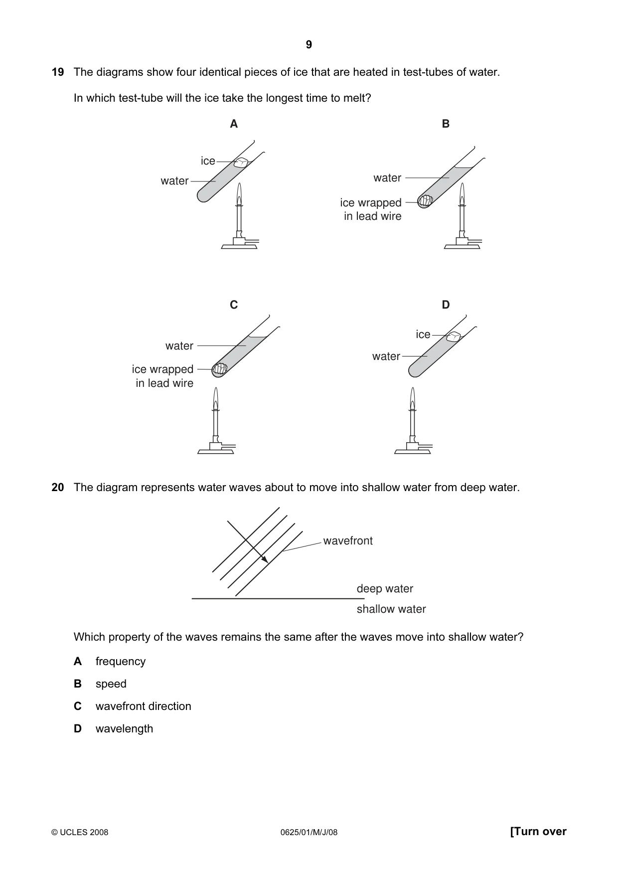Cambridge IGCSE Physics 0625 2008 May/June Paper 1 · Variant 1 question paper, page 9 of 20