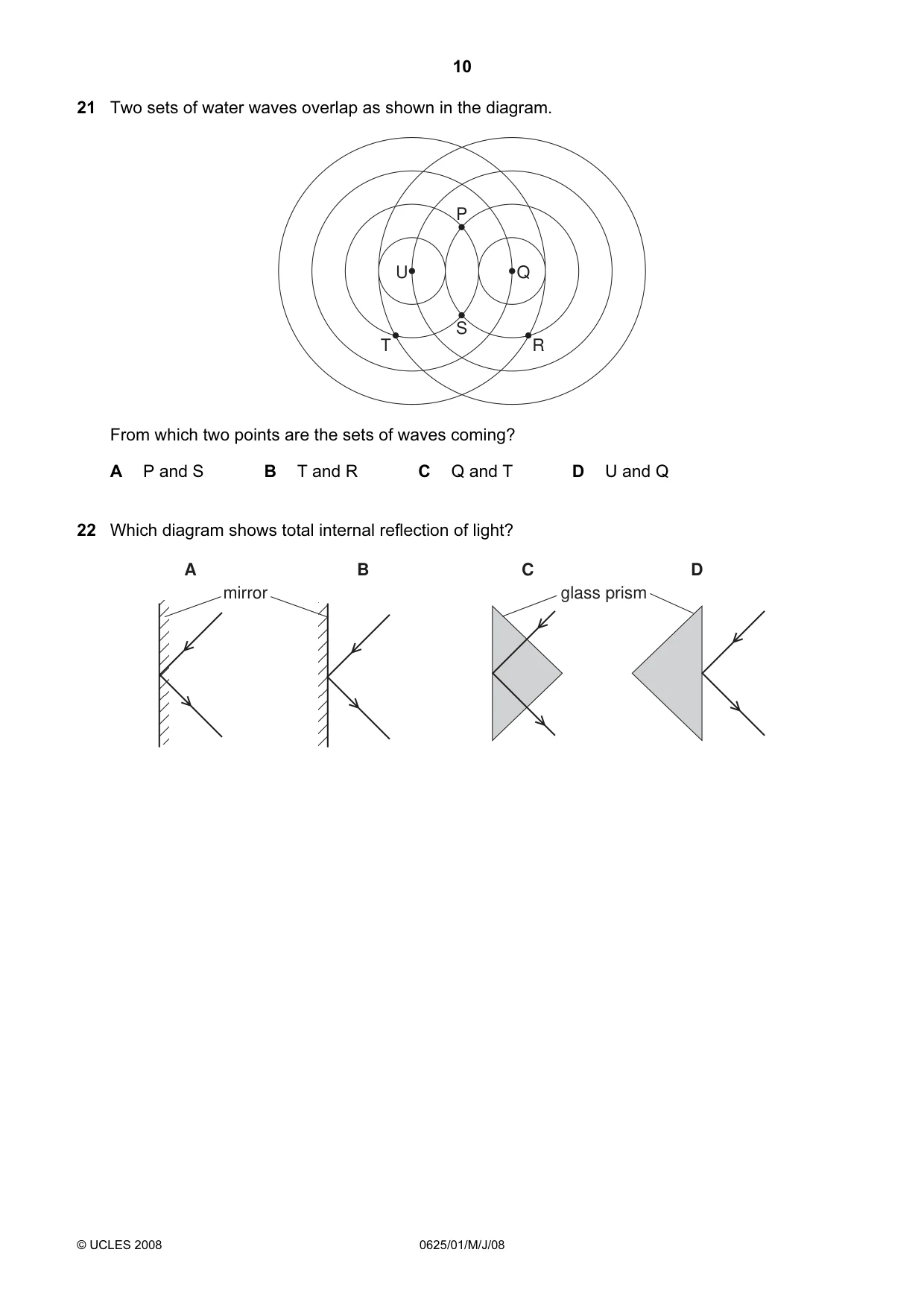 Cambridge IGCSE Physics 0625 2008 May/June Paper 1 · Variant 1 question paper, page 10 of 20