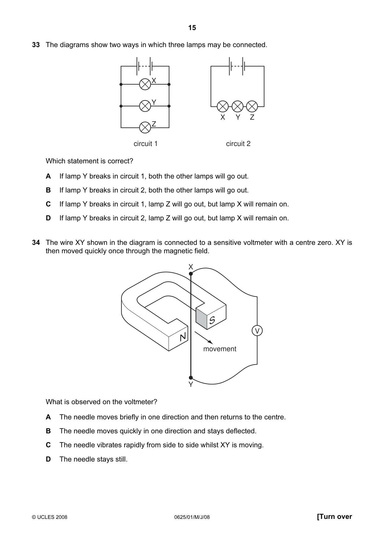 Cambridge IGCSE Physics 0625 2008 May/June Paper 1 · Variant 1 question paper, page 15 of 20
