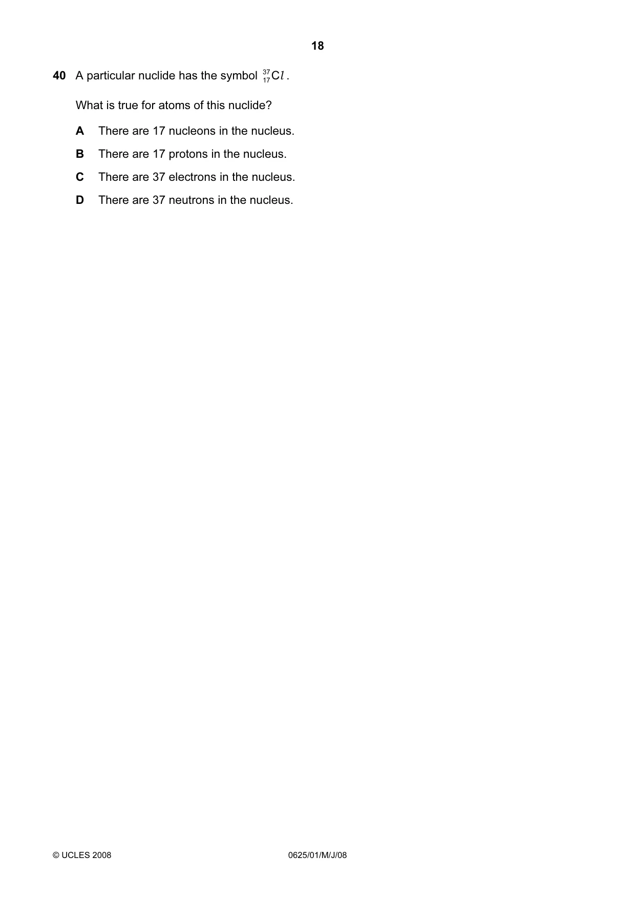 Cambridge IGCSE Physics 0625 2008 May/June Paper 1 · Variant 1 question paper, page 18 of 20