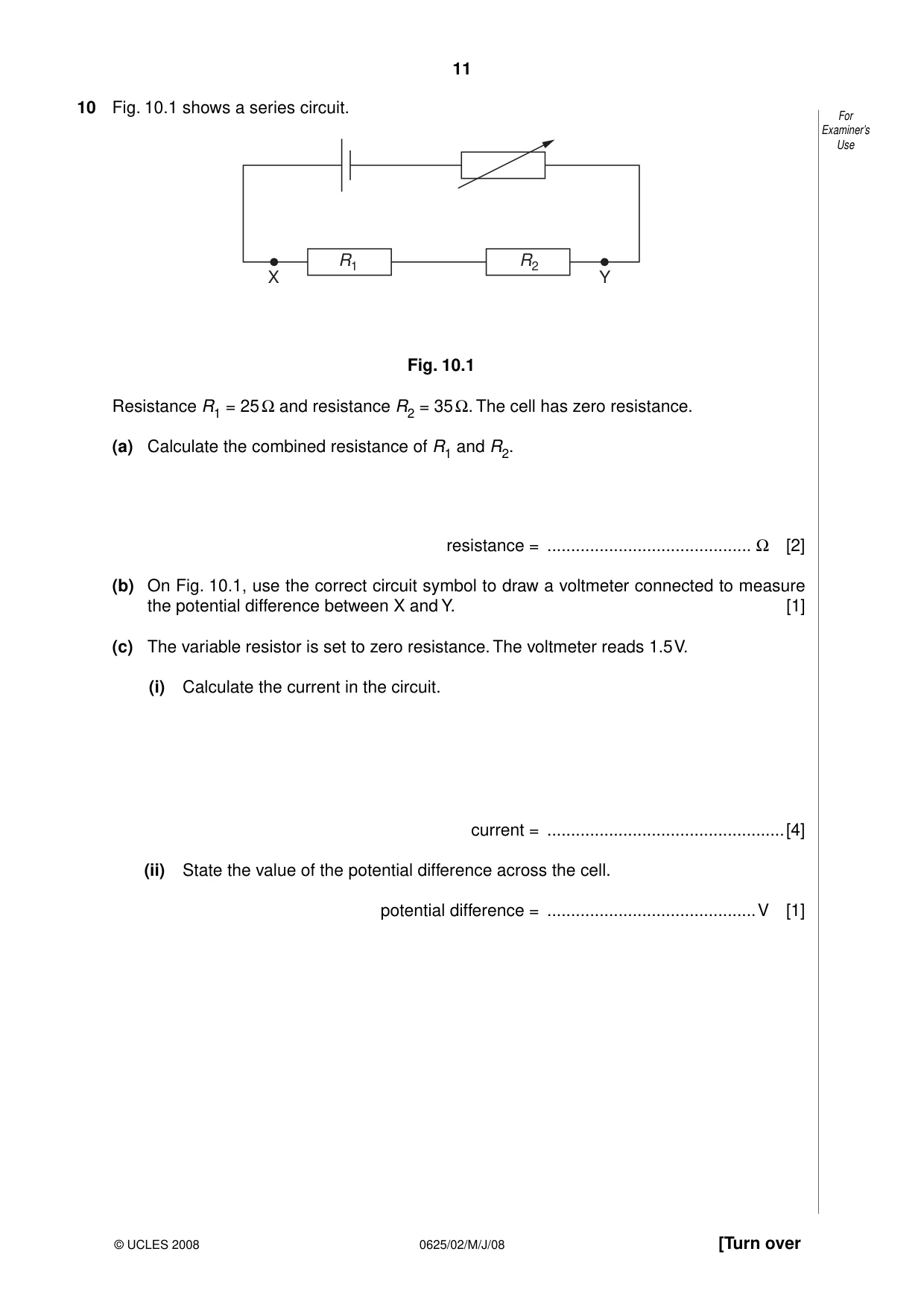 Cambridge IGCSE Physics 0625 2008 May/June Paper 2 · Variant 1 question paper, page 11 of 16