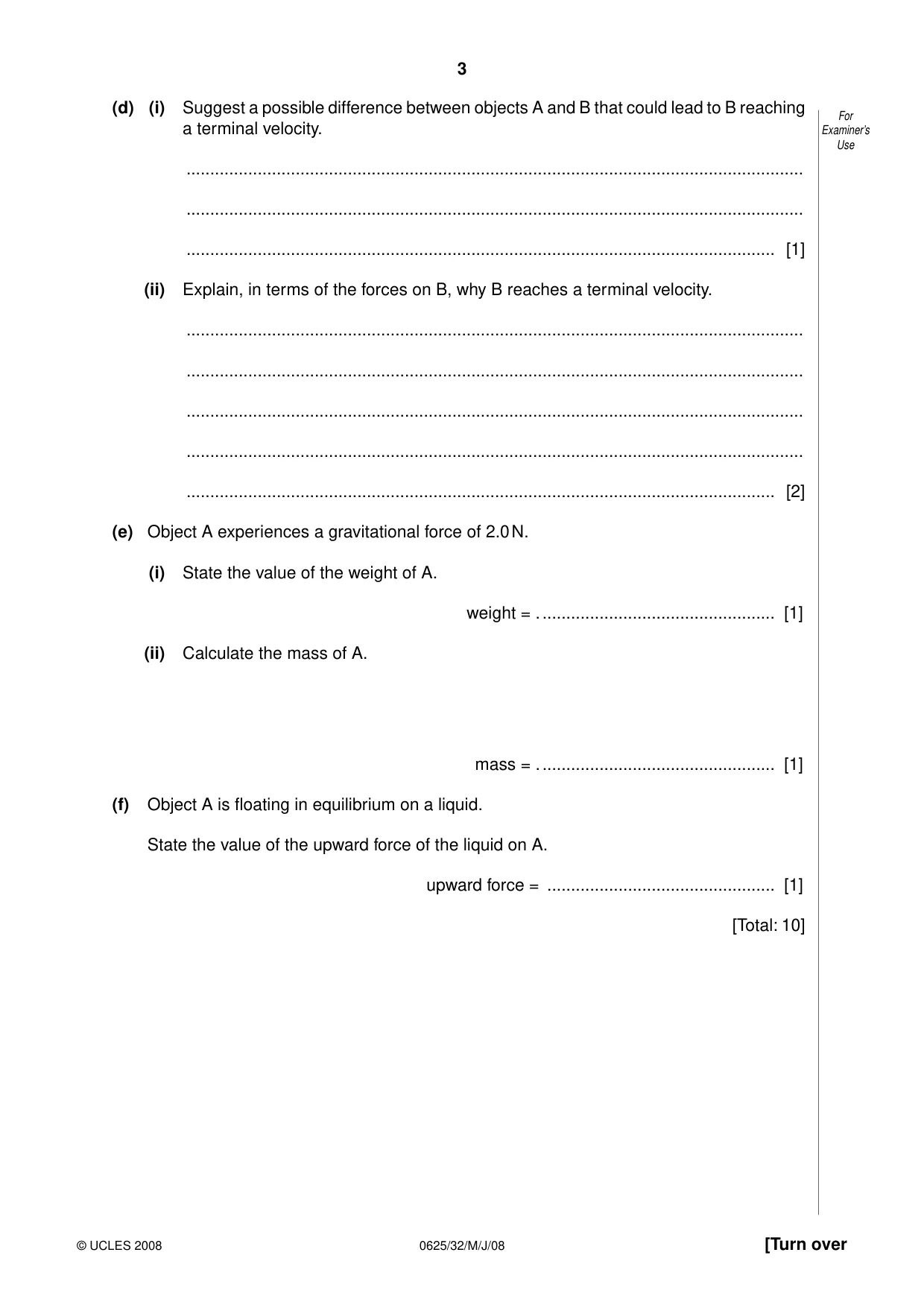 Cambridge IGCSE Physics 0625 2008 May/June Paper 3 · Variant 1 question paper, page 20 of 33