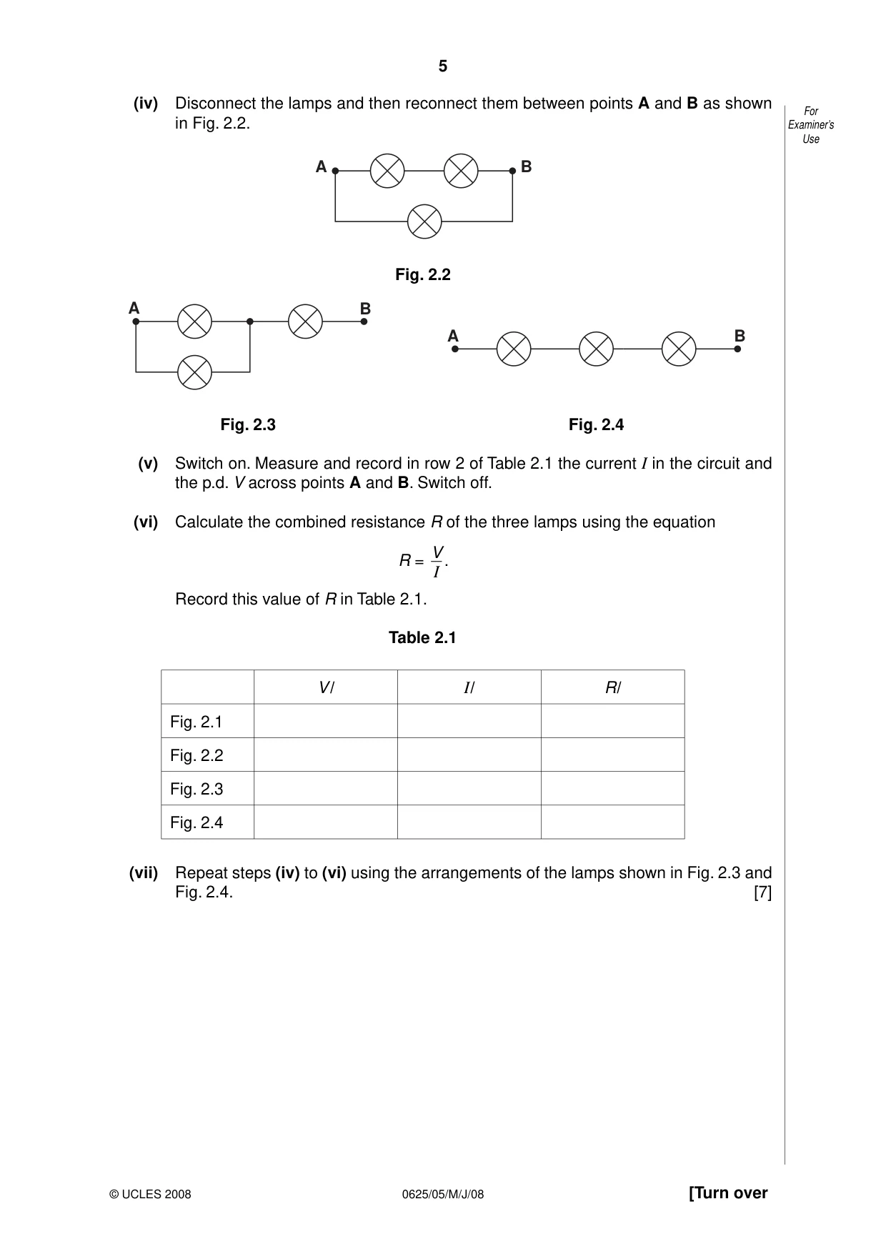 Cambridge IGCSE Physics 0625 2008 May/June Paper 5 · Variant 1 question paper, page 5 of 12
