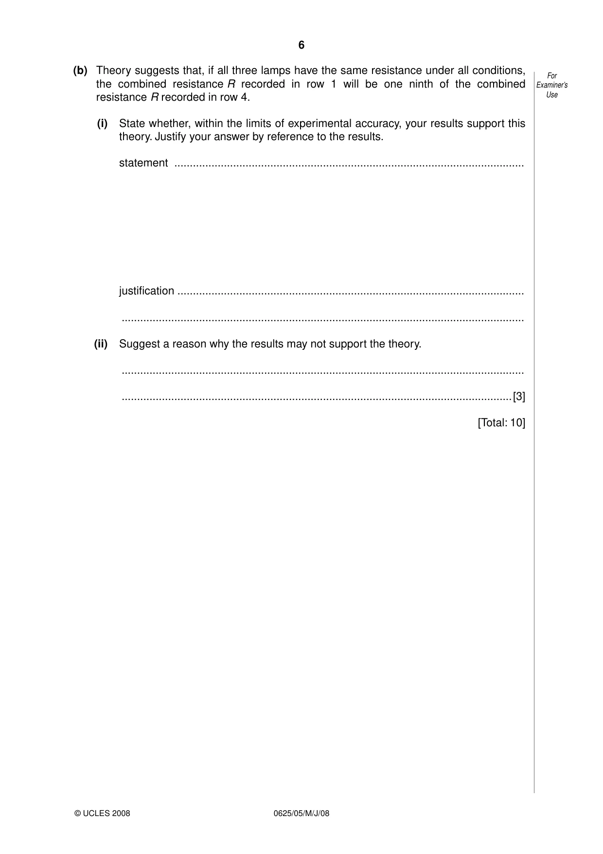 Cambridge IGCSE Physics 0625 2008 May/June Paper 5 · Variant 1 question paper, page 6 of 12