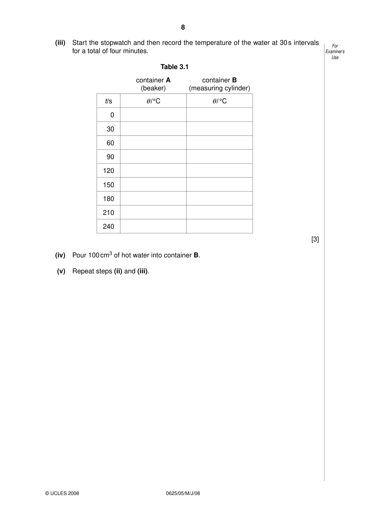 Cambridge IGCSE Physics 0625 2008 May/June Paper 5 · Variant 1 question paper, page 8 of 12