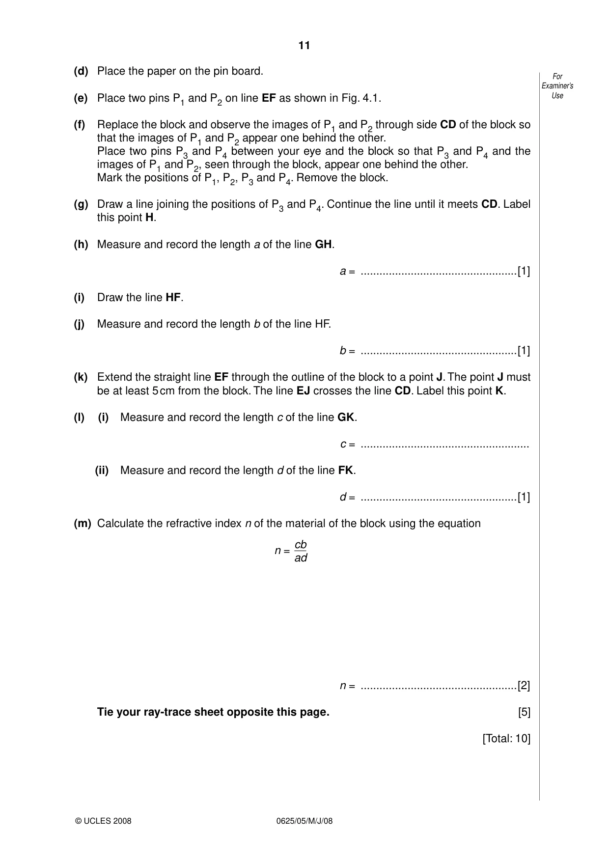 Cambridge IGCSE Physics 0625 2008 May/June Paper 5 · Variant 1 question paper, page 11 of 12