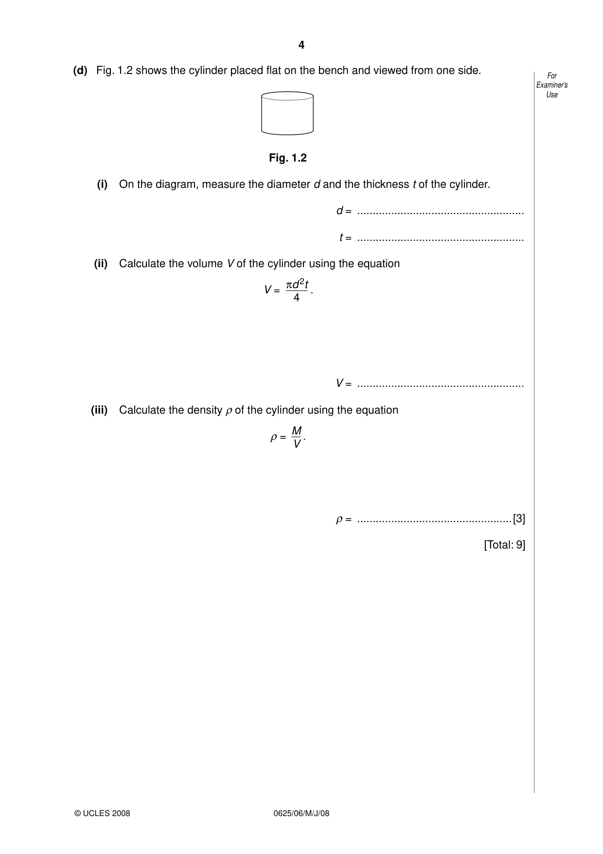 Cambridge IGCSE Physics 0625 2008 May/June Paper 6 · Variant 1 question paper, page 4 of 16
