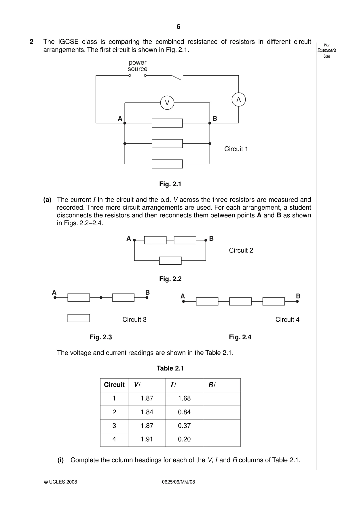 Cambridge IGCSE Physics 0625 2008 May/June Paper 6 · Variant 1 question paper, page 6 of 16