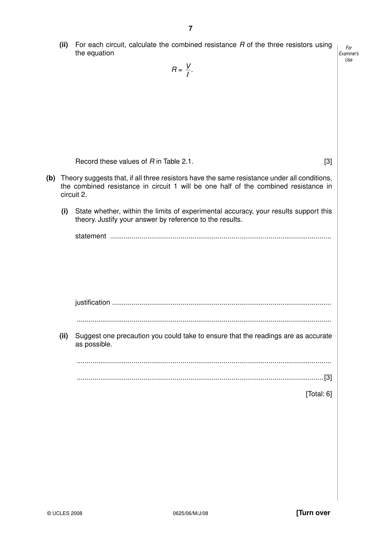 Cambridge IGCSE Physics 0625 2008 May/June Paper 6 · Variant 1 question paper, page 7 of 16