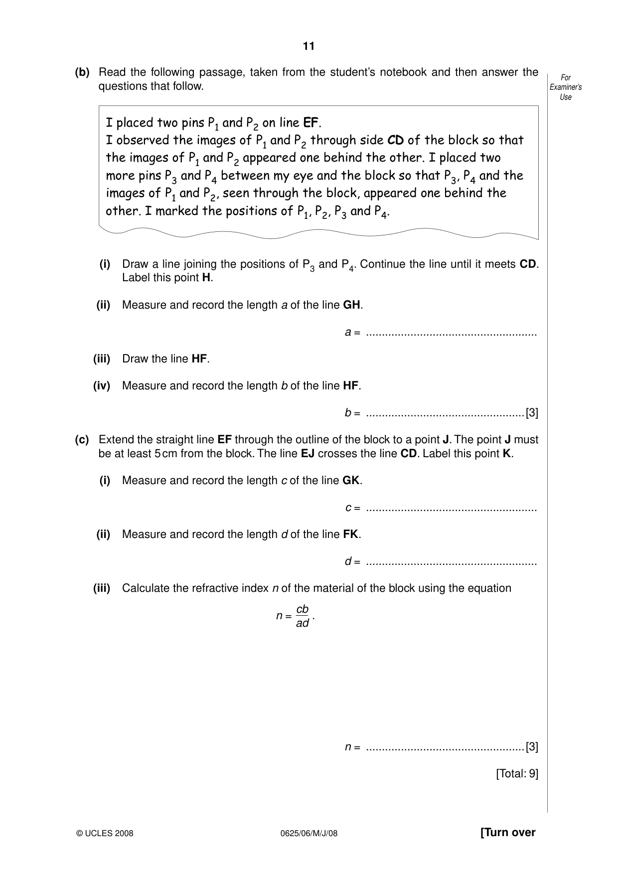 Cambridge IGCSE Physics 0625 2008 May/June Paper 6 · Variant 1 question paper, page 11 of 16