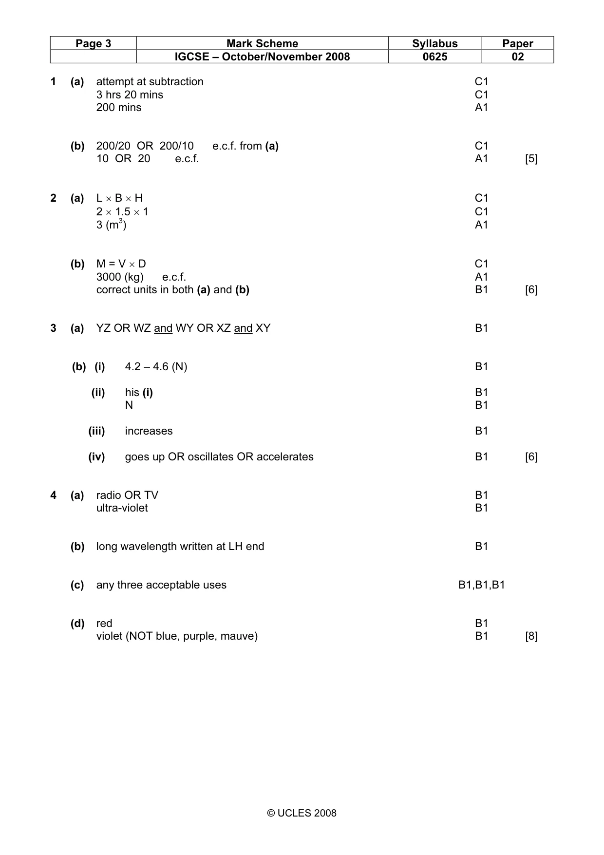 Mark scheme, page 3 of 6