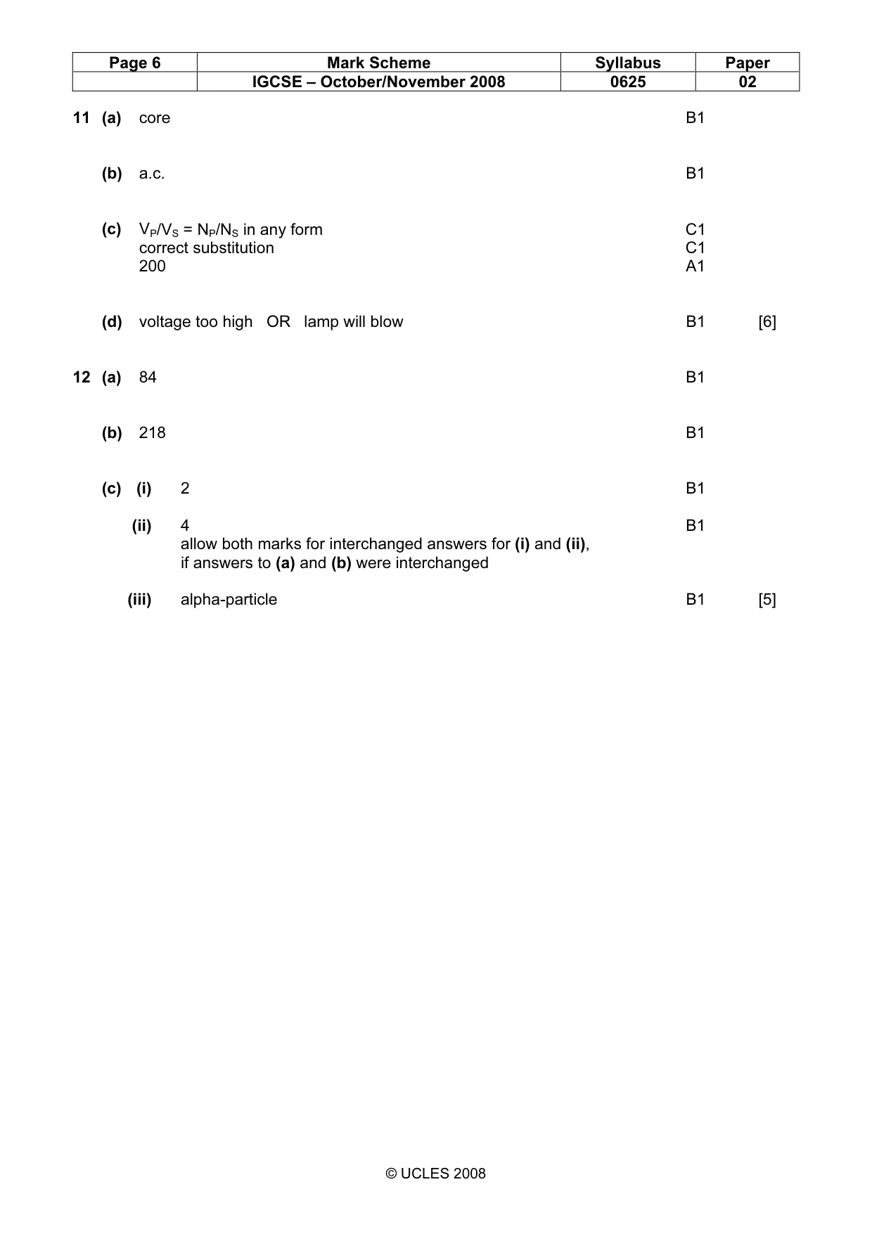 Mark scheme, page 6 of 6