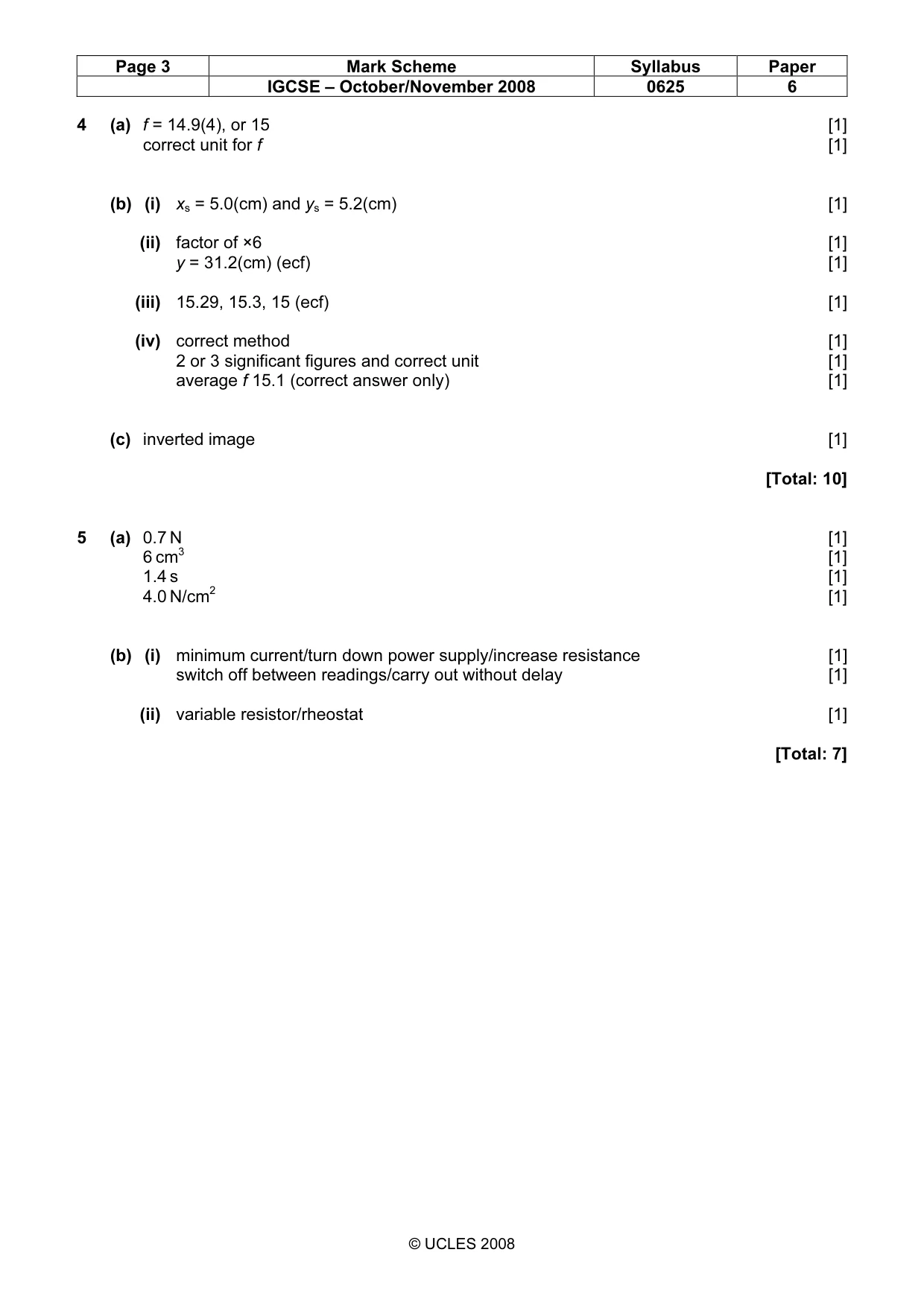 Mark scheme, page 3 of 3