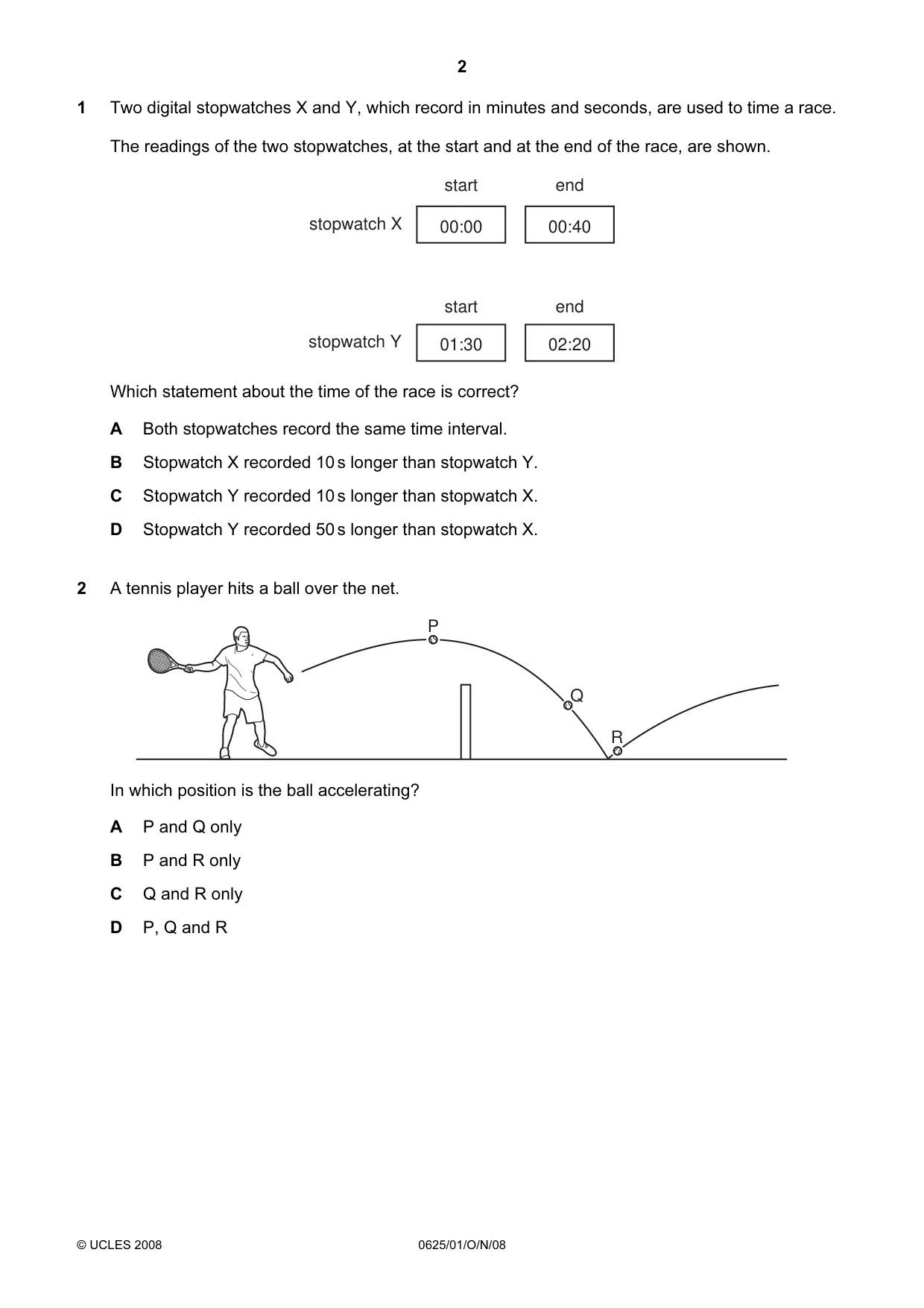 Cambridge IGCSE Physics 0625 2008 Oct/Nov Paper 1 · Variant 1 question paper, page 2 of 20
