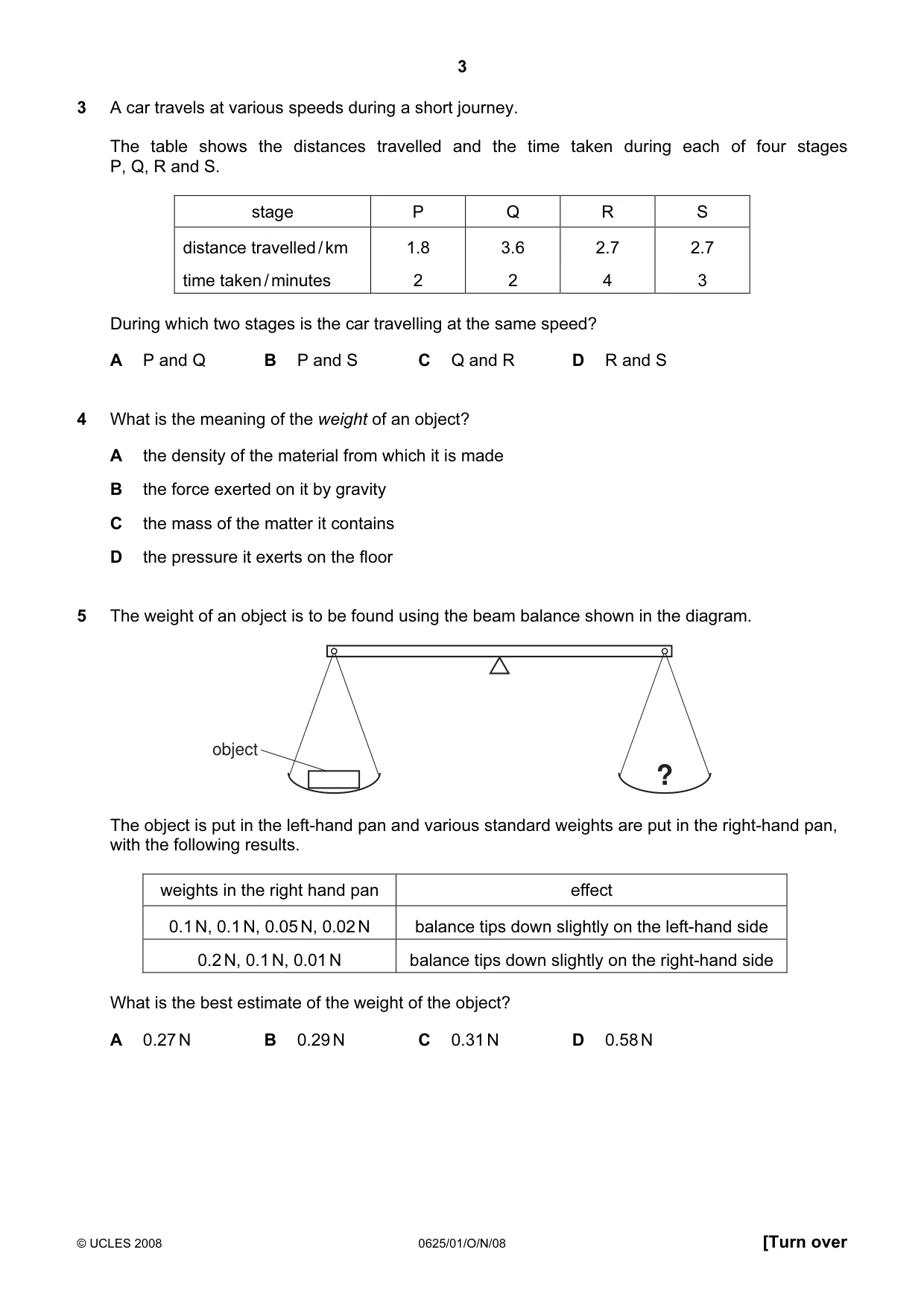 Cambridge IGCSE Physics 0625 2008 Oct/Nov Paper 1 · Variant 1 question paper, page 3 of 20