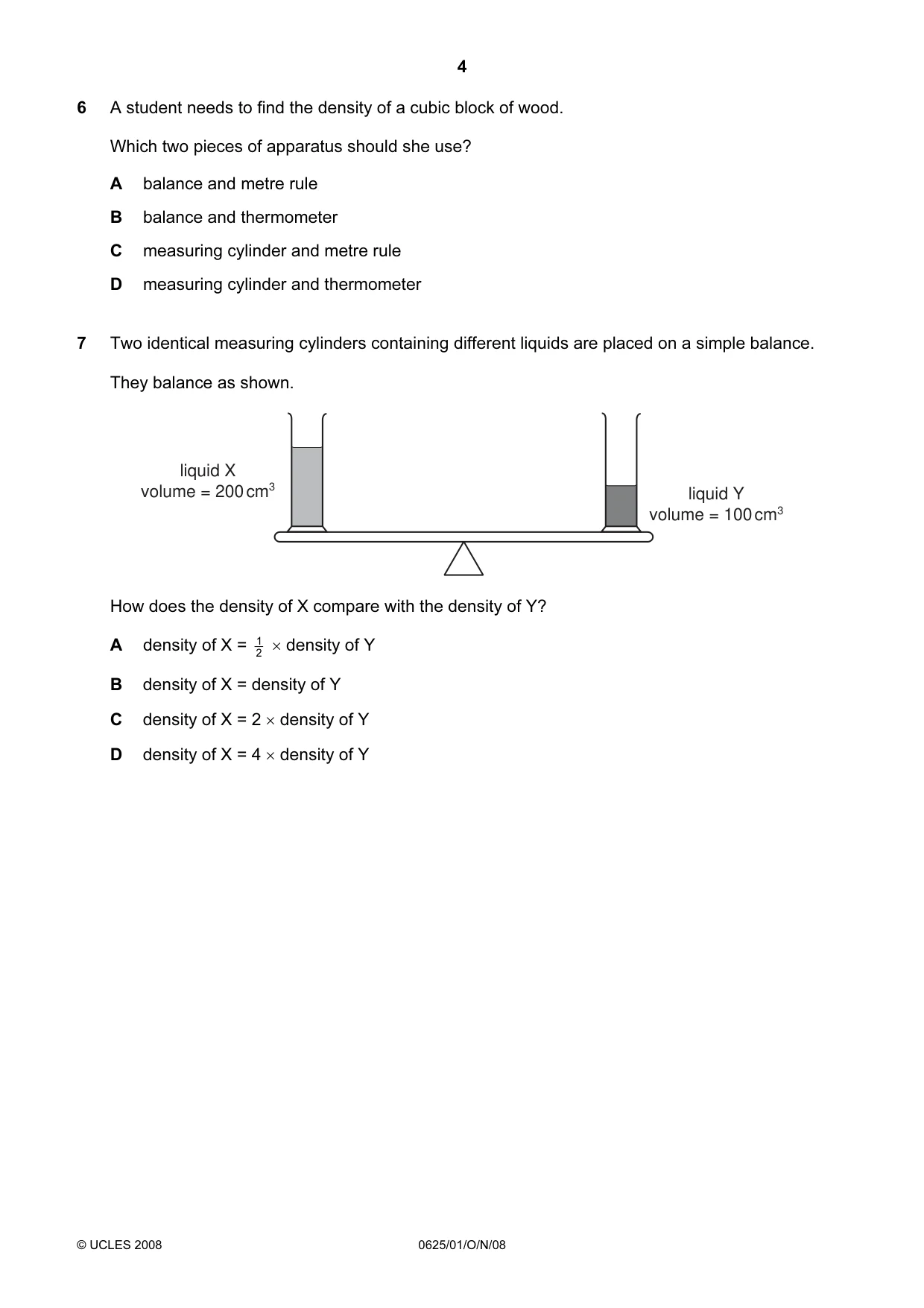 Cambridge IGCSE Physics 0625 2008 Oct/Nov Paper 1 · Variant 1 question paper, page 4 of 20