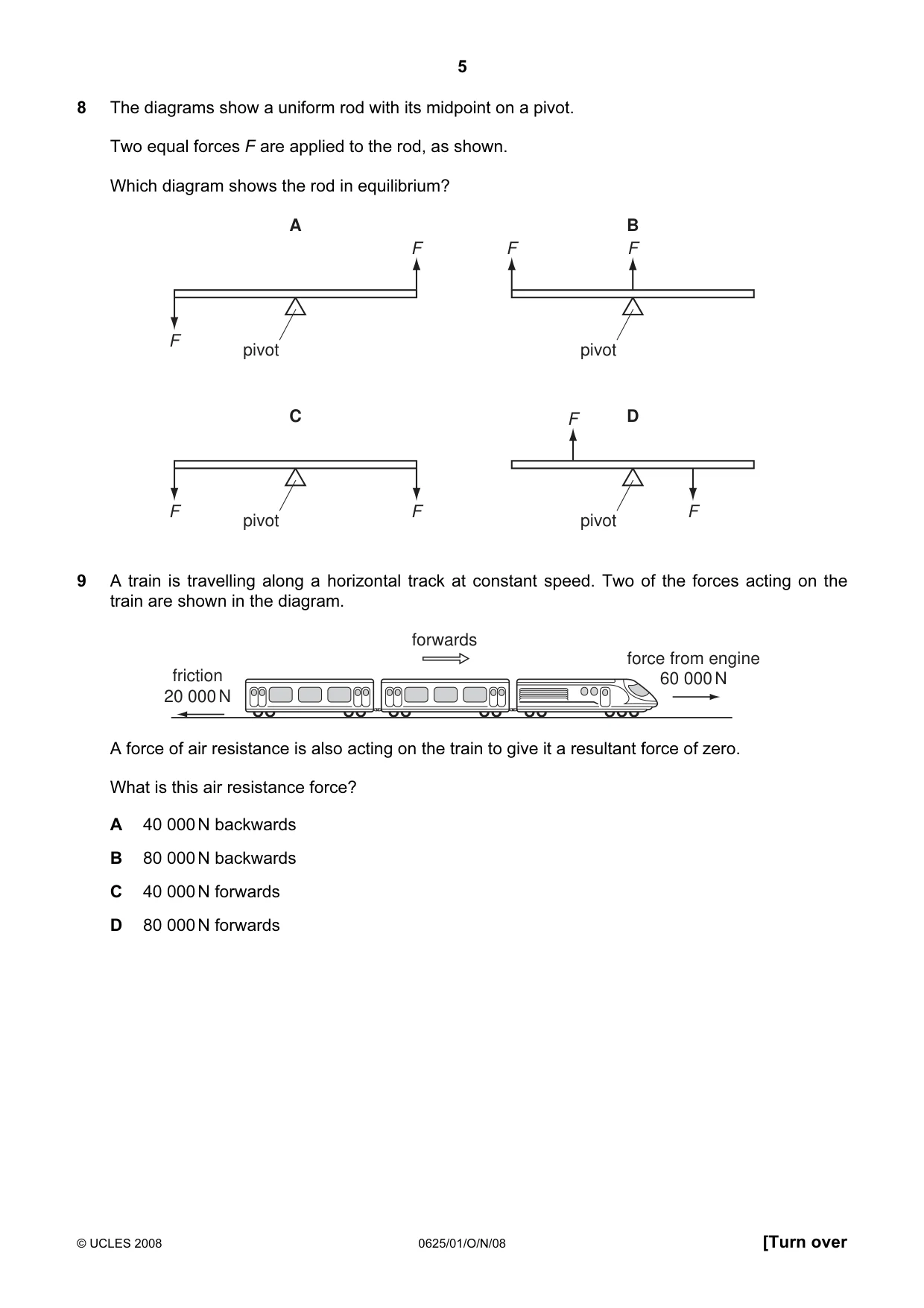 Cambridge IGCSE Physics 0625 2008 Oct/Nov Paper 1 · Variant 1 question paper, page 5 of 20