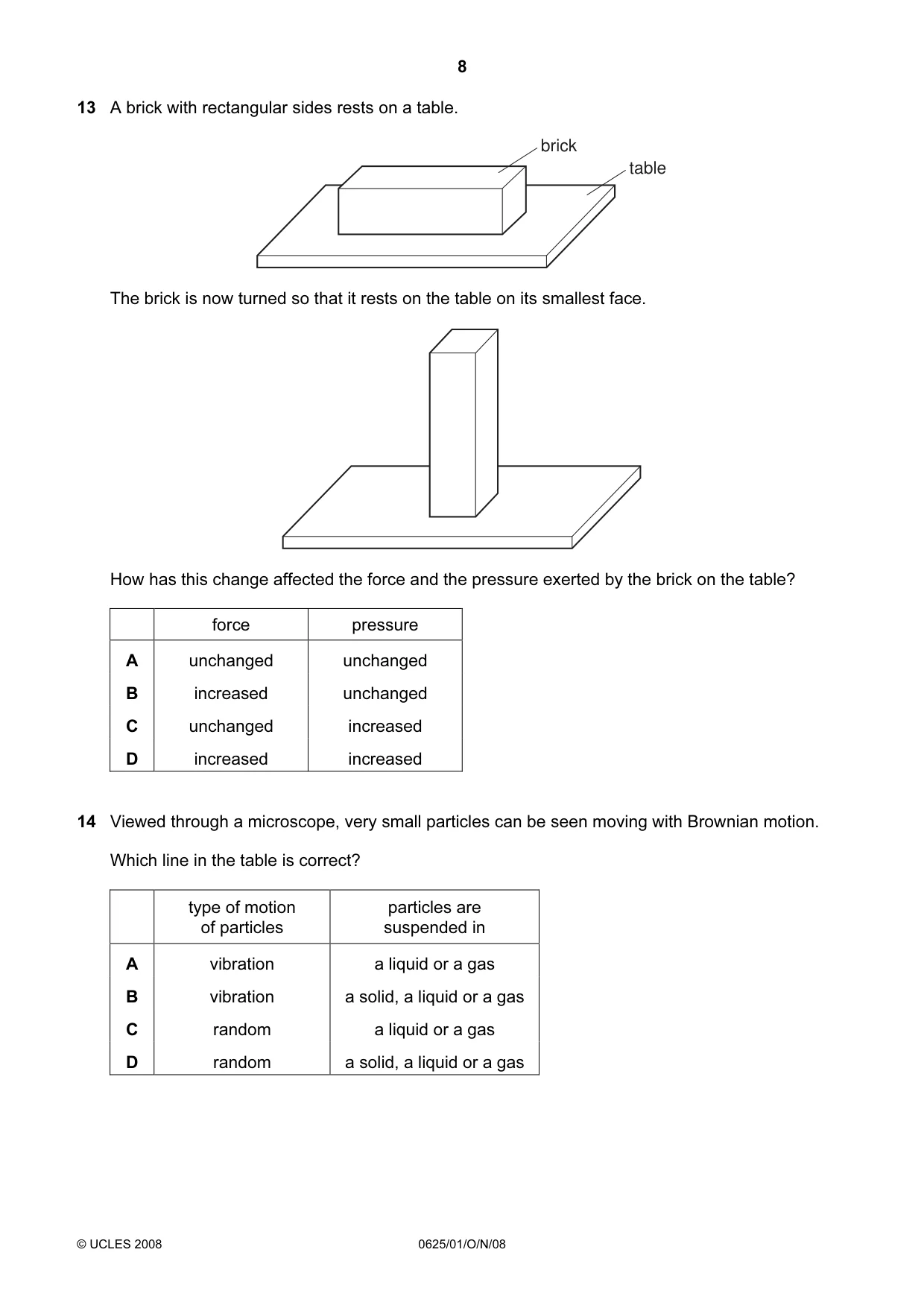 Cambridge IGCSE Physics 0625 2008 Oct/Nov Paper 1 · Variant 1 question paper, page 8 of 20