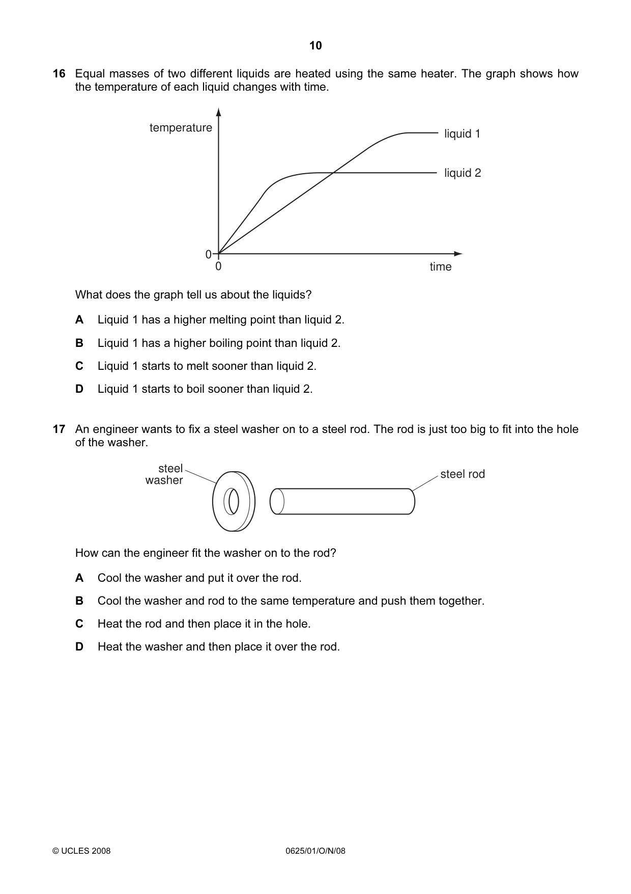 Cambridge IGCSE Physics 0625 2008 Oct/Nov Paper 1 · Variant 1 question paper, page 10 of 20
