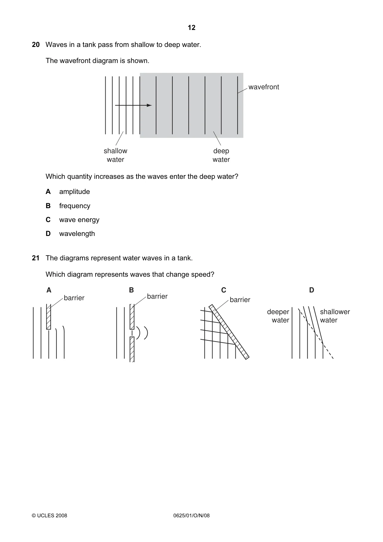 Cambridge IGCSE Physics 0625 2008 Oct/Nov Paper 1 · Variant 1 question paper, page 12 of 20