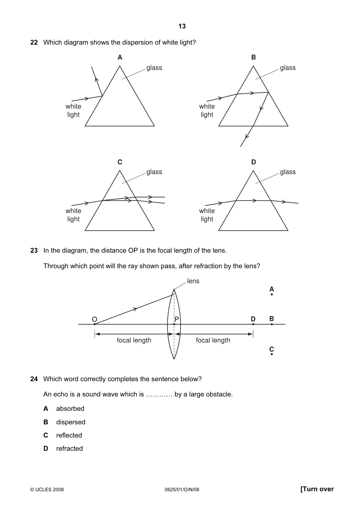 Cambridge IGCSE Physics 0625 2008 Oct/Nov Paper 1 · Variant 1 question paper, page 13 of 20